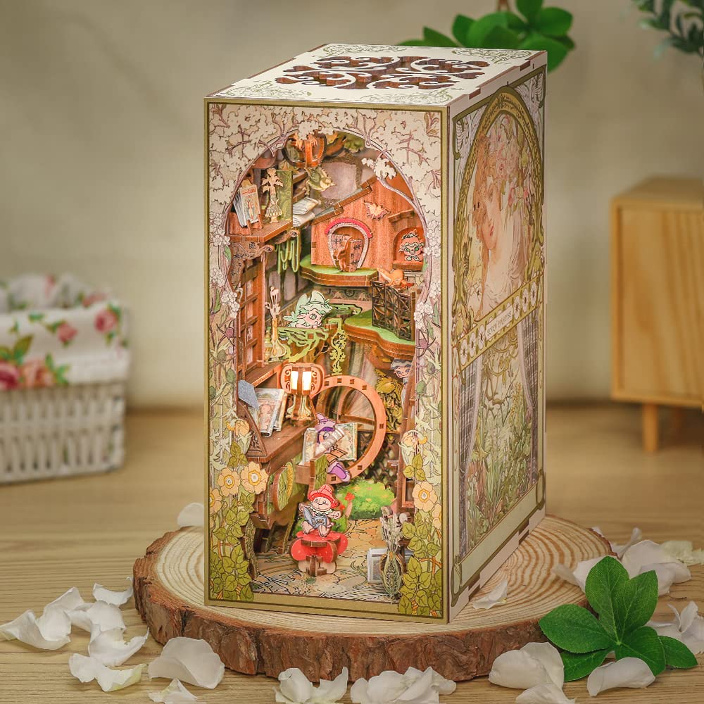 CUTEBEE DIY Book Nook Kit - Elven Paradise Fantasy Bookshelf Insert with LED Lights for Home Decor, Creative Gift for Book Lovers & Model Builders | Perfect for Reading Nooks, Bookshelf Decor, and Relaxation Spaces