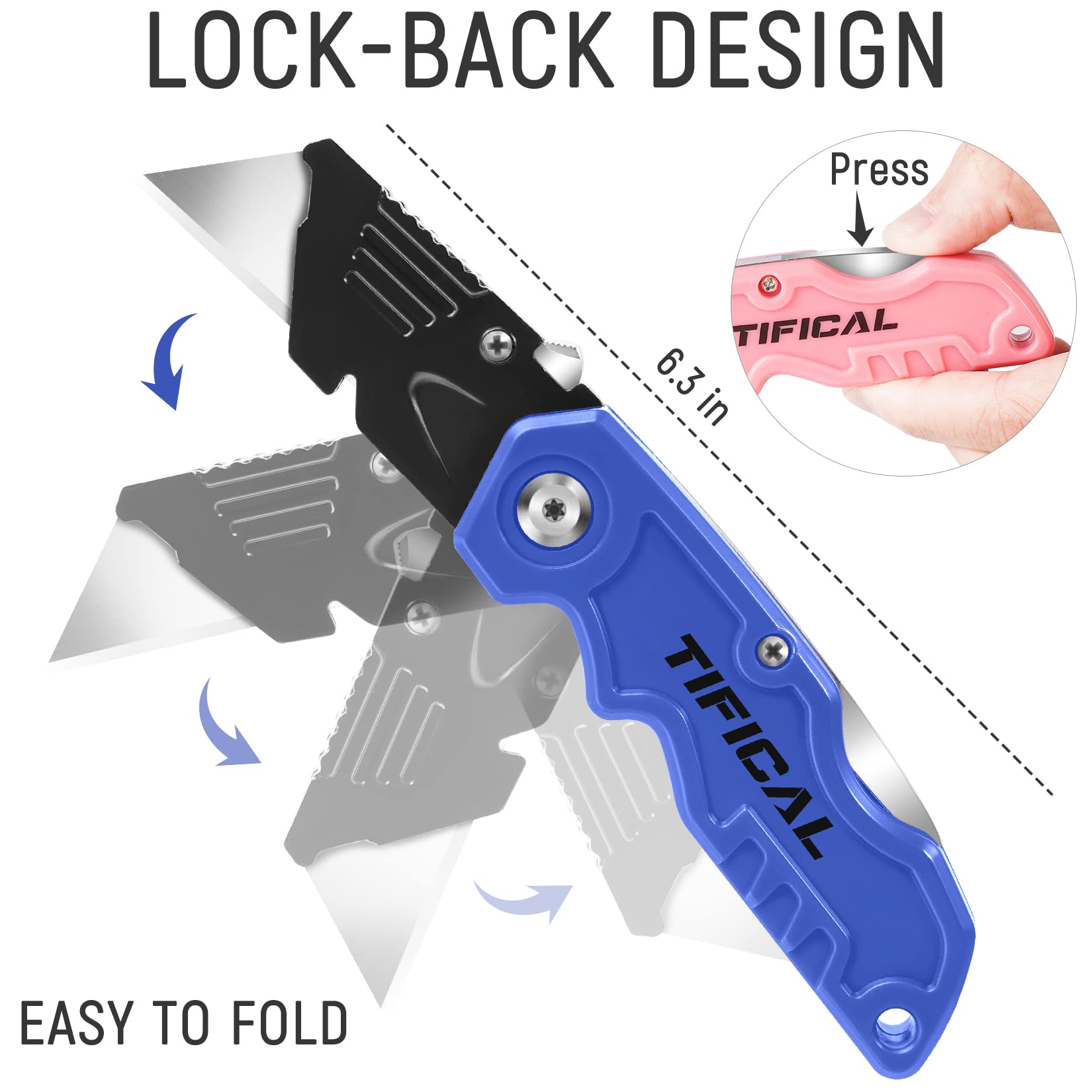 6-Pack Heavy Duty Folding Utility Knife with Quick-Change Blades - Box Cutter for Cardboard, Packages & Shipping - Includes 10 Extra Blades & Metal Clip - Secure Back-Lock Design for Warehouse, Office & Home Use
