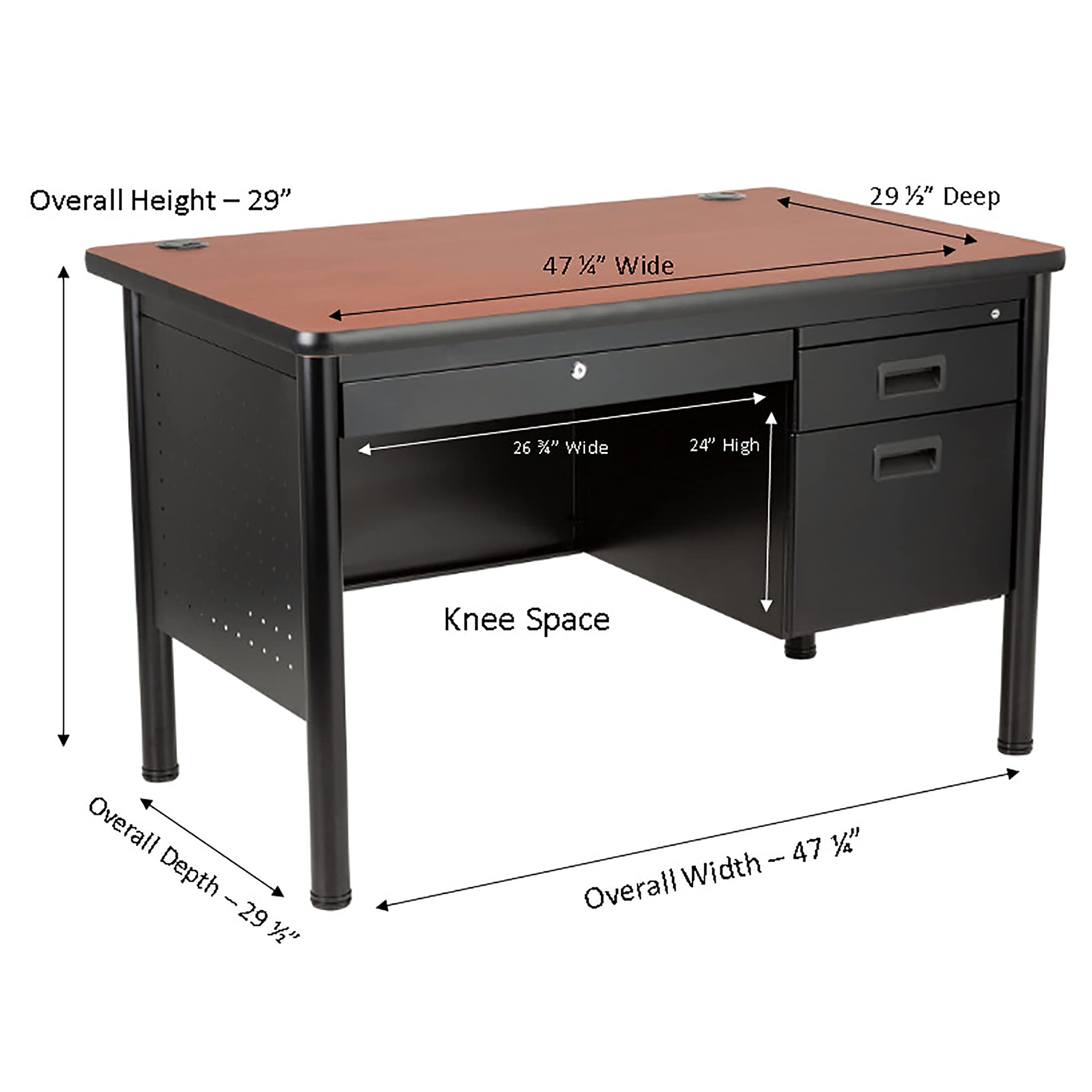 Learniture Steel Single Pedestal Teacher Desk - Durable School Office Desk with Storage Drawer & Keyboard Tray - Perfect for Classroom, Home Office, or Study Room