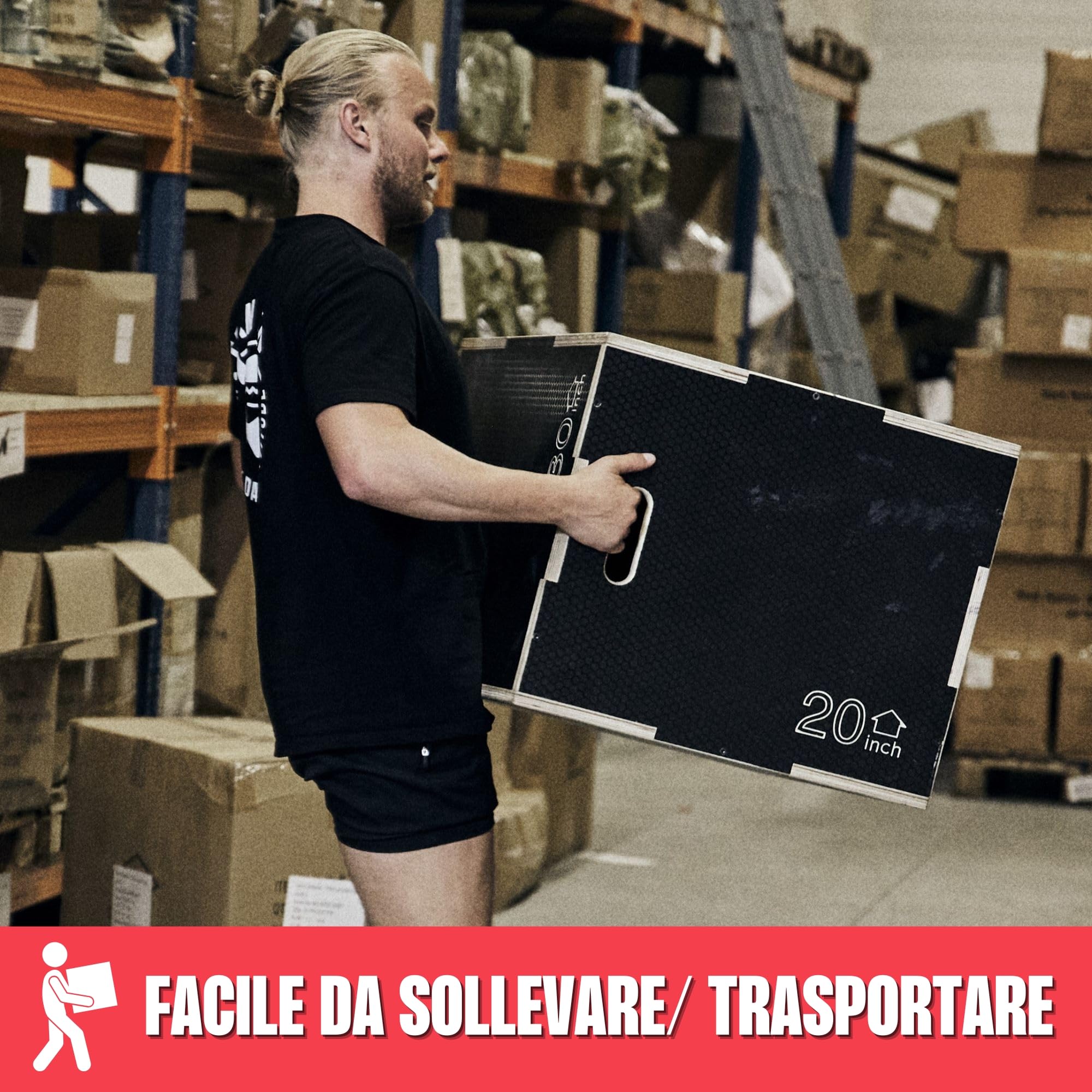 MATCHU Adjustable Plyometric Box - 20, 24, 30 Inch (51, 61, 76 CM) Height - Non-Slip Surface - 300 kg Weight Capacity - Portable Wooden Jump Box for CrossFit, Home Gym & Functional Training - Black