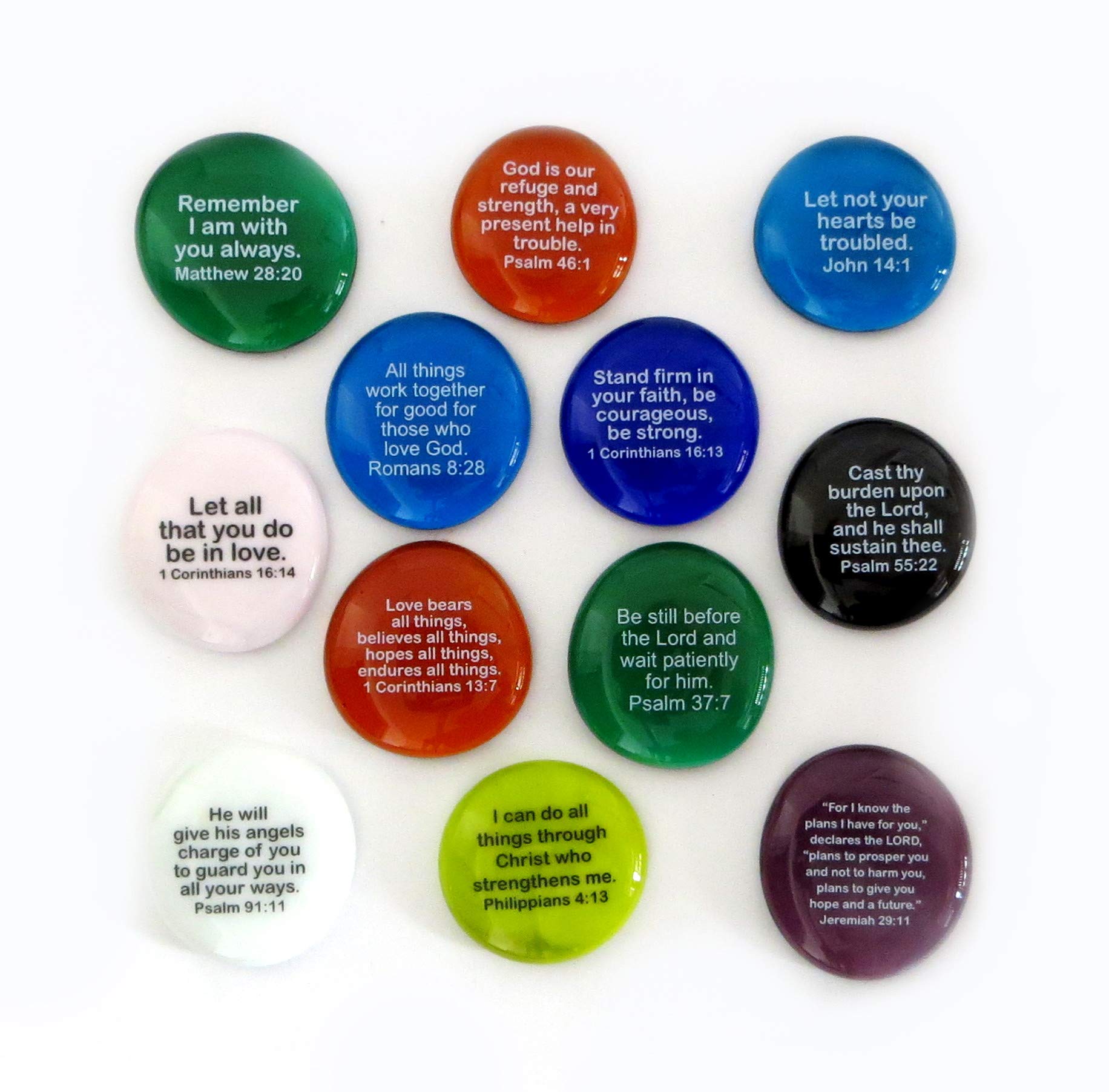 Lifeforce Glass Scripture Stones - Set of 12 Inspirational Bible Verse Rocks with Translucent & Opaque Designs - Perfect for Home Decor, Christian Gifts, and Meditation