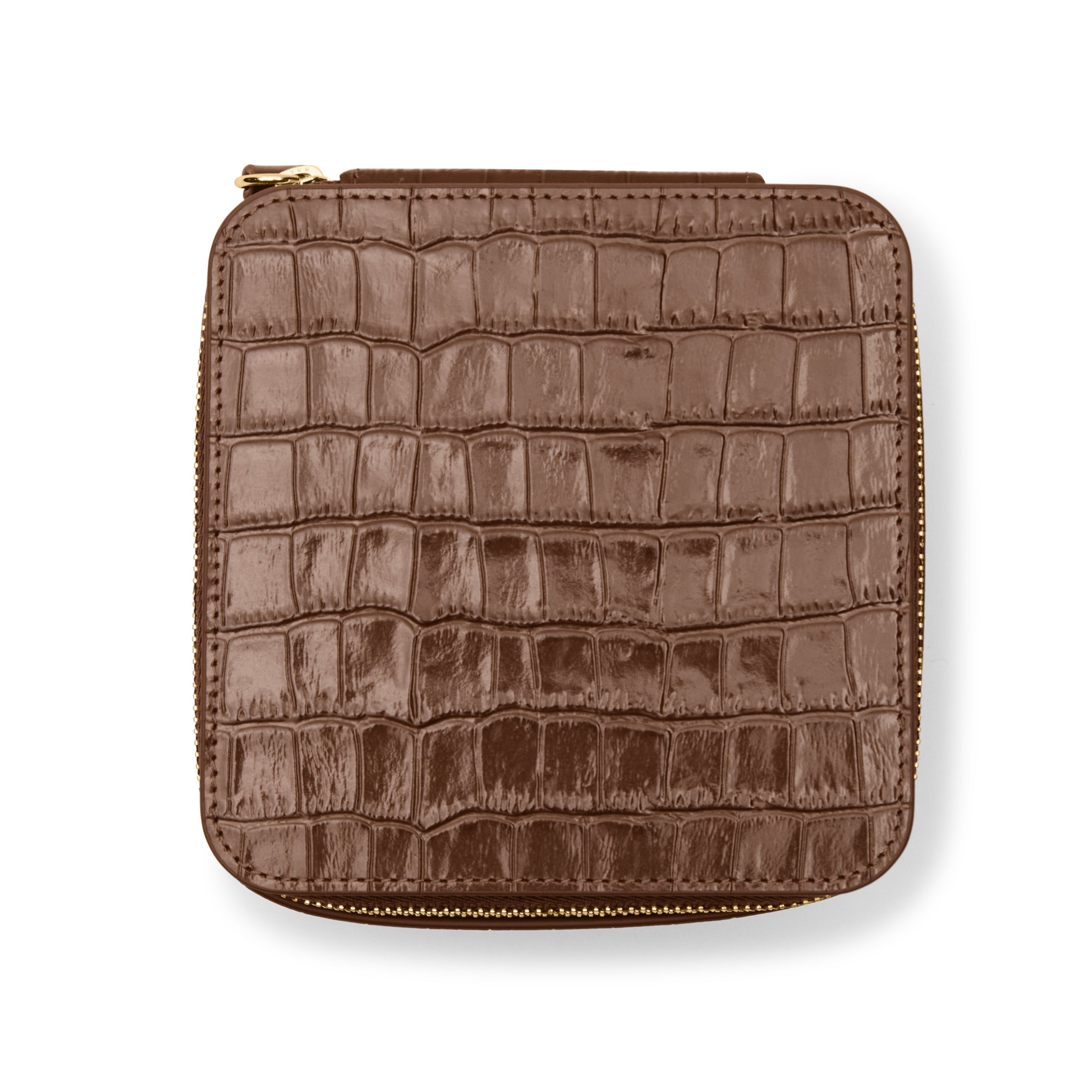Medium Jewelry Organizer Cocoa Croc - Stylish Travel Jewelry Case for Necklaces, Rings & Earrings - Perfect for Home Storage & Vacation Packing