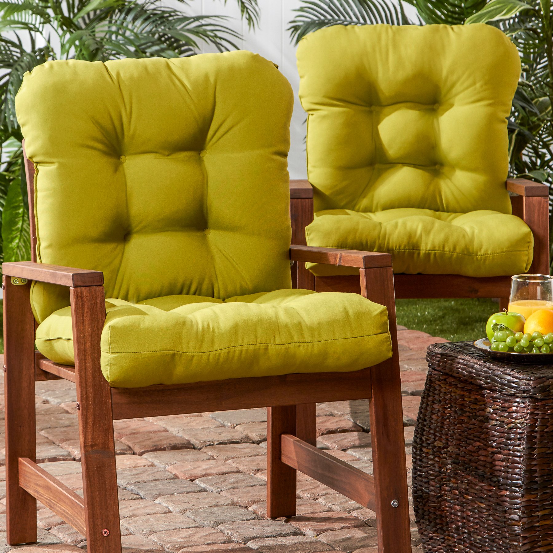 Greendale Home Fashions Outdoor Chair Cushions - 2 Pack Lime Green Seat & Back Cushions for Patio, Deck, Poolside, and Garden Furniture - Weather Resistant & Comfortable