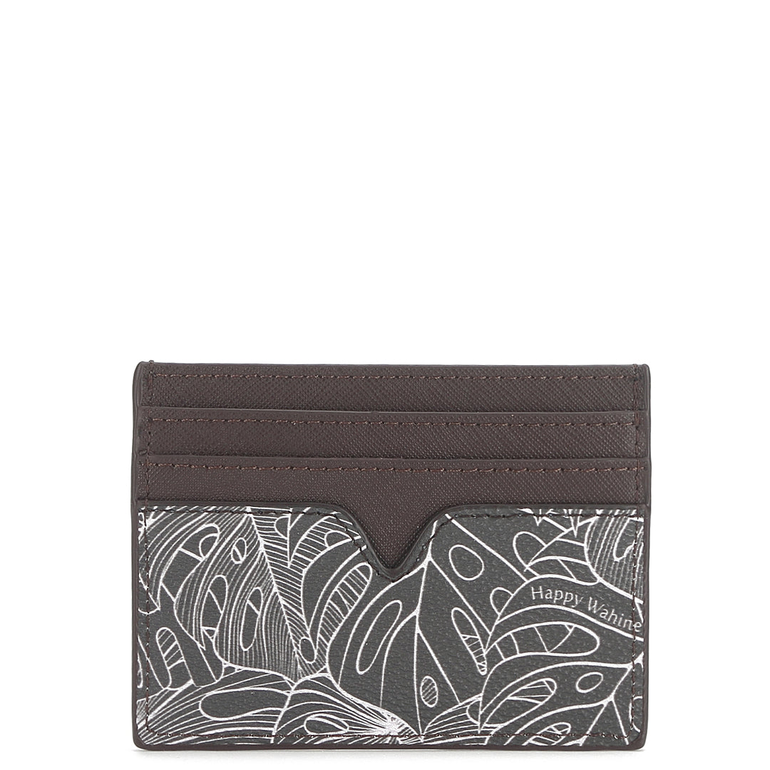 Meilany Monstera Leaf Pattern Grey Card Holder - Slim RFID Blocking Wallet for Credit Cards & ID - Perfect for Travel, Work, and Everyday Use