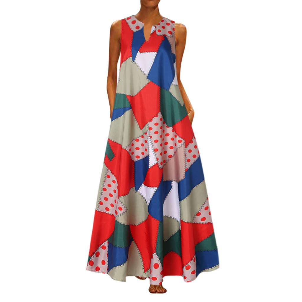Plus Size Women's Vintage Bohemian V-Neck Maxi Dress with Lace Detail - Casual Sleeveless Floral Print Dress for Summer, Beach, Parties & Special Occasions