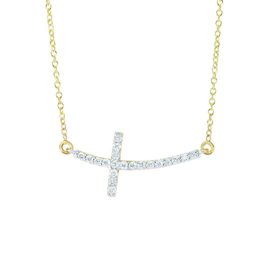 14K Gold .22ct Diamond Side Cross Necklace for Women - Elegant Religious Jewelry Gift for Baptism, Confirmation & Everyday Wear
