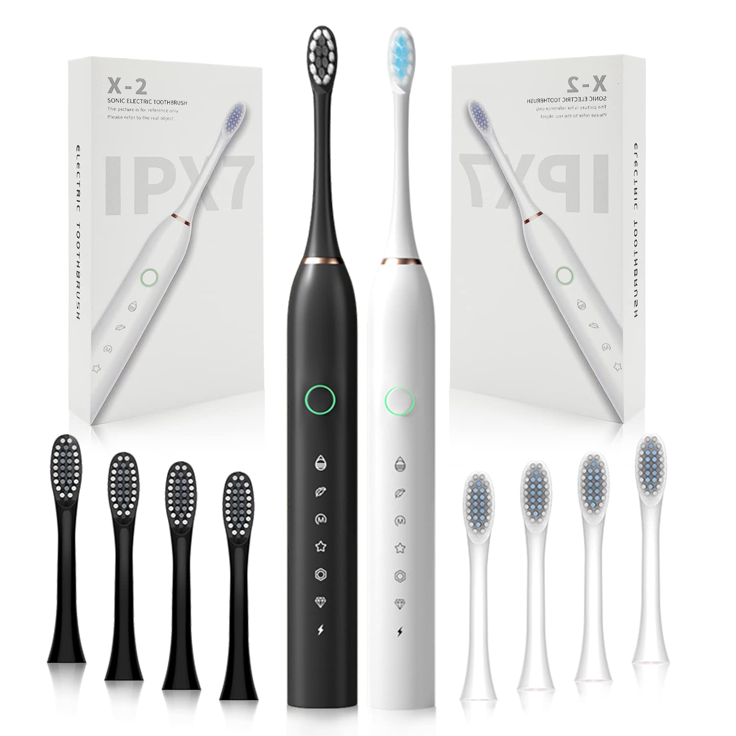 SENWEN 2 Pack Rechargeable Electric Toothbrush for Adults & Kids - Sonic Whitening Toothbrush with 8 Brush Heads, 6 Cleaning Modes, Smart Timer & Waterproof Design (Black & White) - Perfect for Family Oral Care & Travel Use