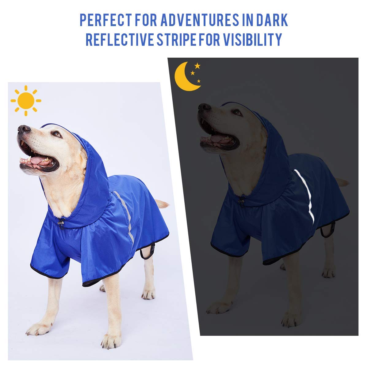 Waterproof Dog Raincoat for Large Dogs - Adjustable Belly Strap & Leash Hole - Reflective Strip Hoodie - Lightweight Breathable Rain Jacket for Outdoor Walks & Hiking