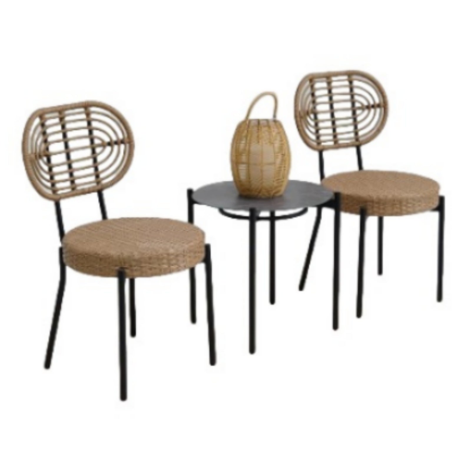 GARVEE 3-Piece Patio Bistro Set - Outdoor Wicker Chairs with Glass Table - Rattan Furniture for Patio, Deck, Backyard, Garden - Black & Brown - Perfect for Relaxing, Dining & Entertaining Outdoors