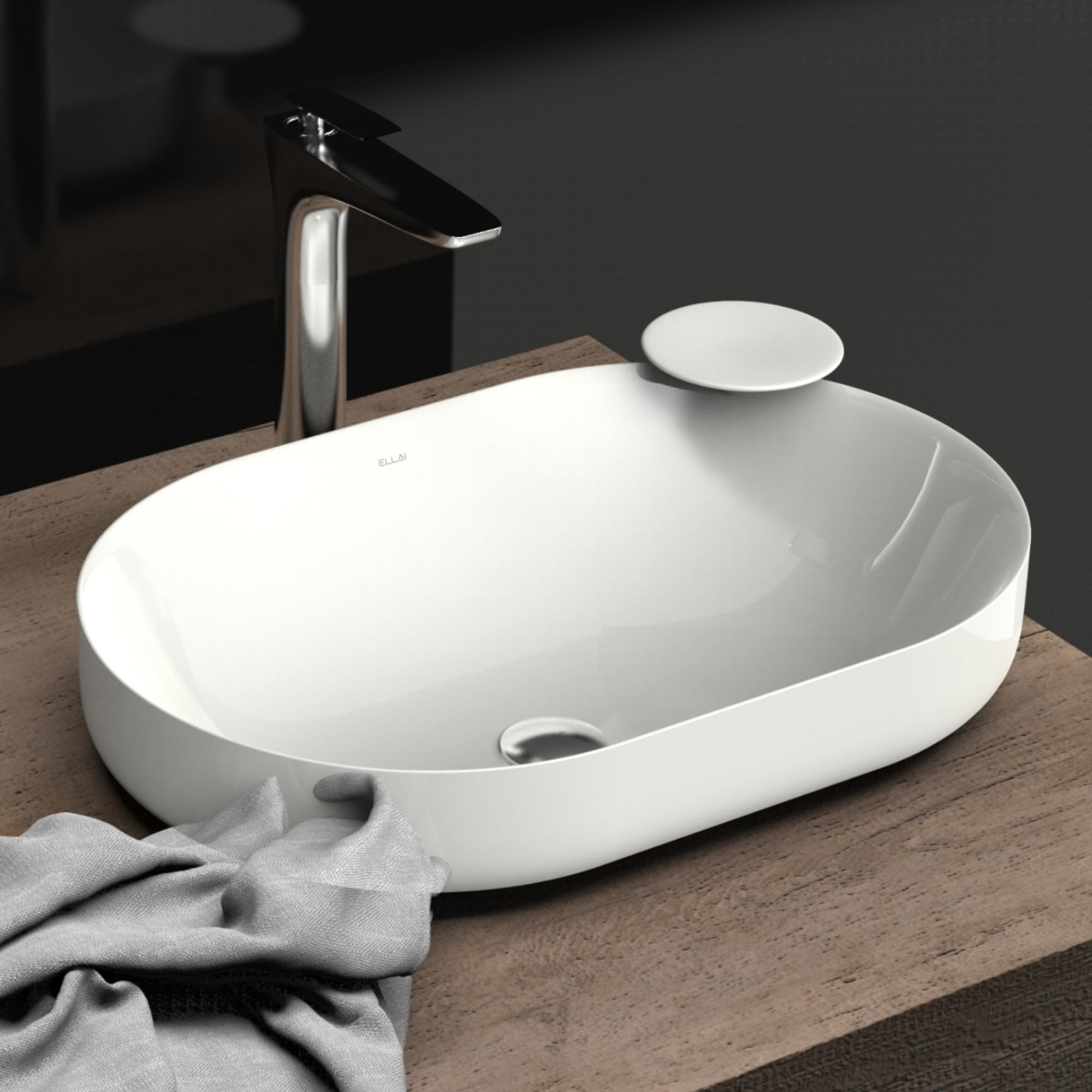 ELLAI Polaris Oval White Ceramic Bathroom Vessel Sink - 23.6