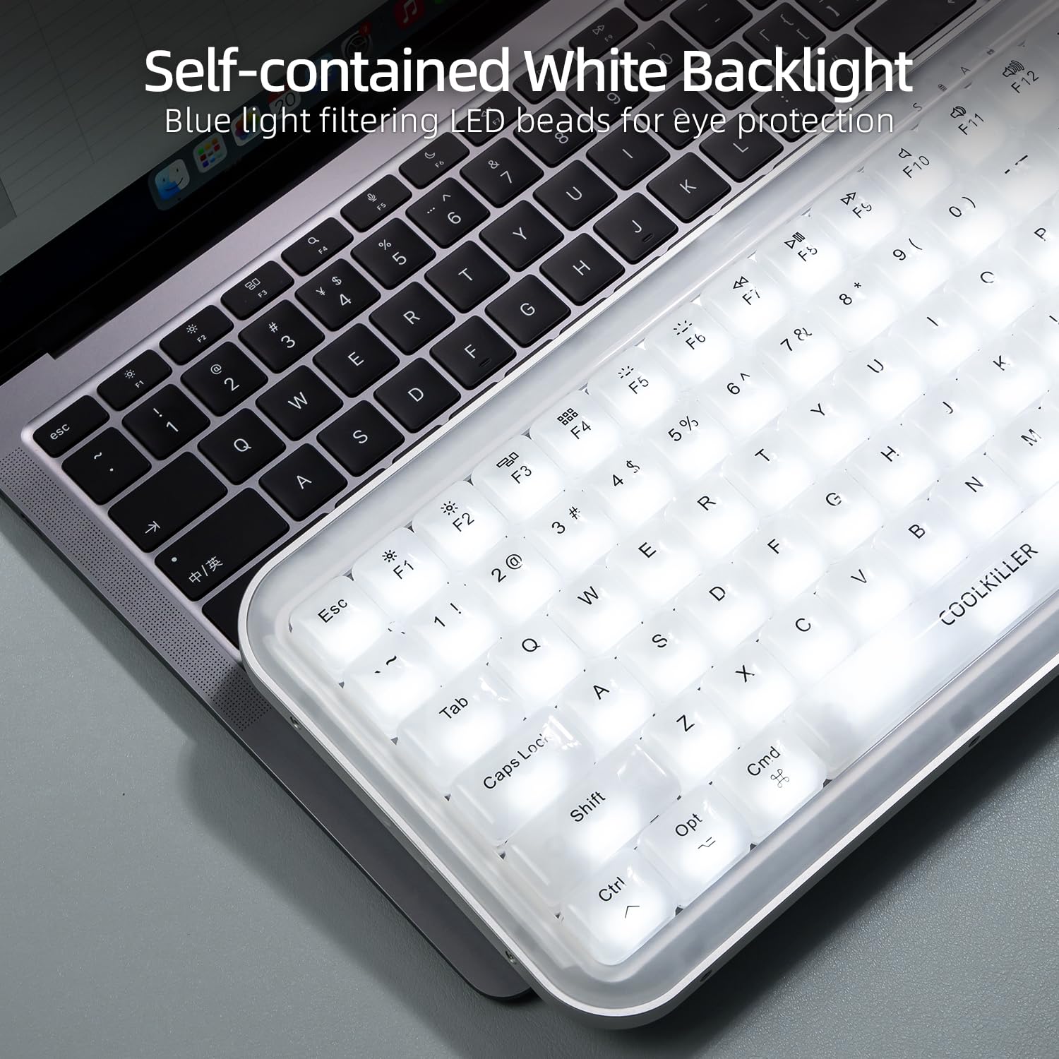 CoolKiller Balloon 84 Low Profile Mechanical Keyboard - Wireless Custom RGB Backlit Hot-Swappable Gaming Keyboard with BT5.1/2.4G/USC-C for Windows/Mac (White, Linear Switches) | Perfect for Office Work, Gaming & Programming