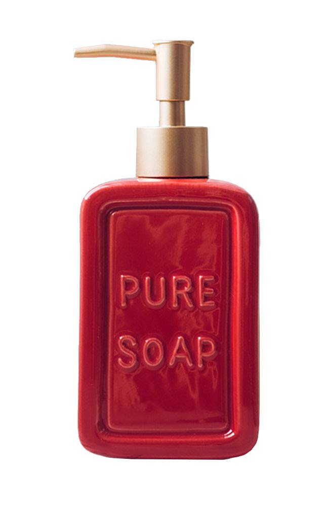 Vintage Red Ceramic Soap Dispenser with Pump - Elegant Hand Wash & Lotion Bottle for Bathroom, Kitchen, or Office Decor