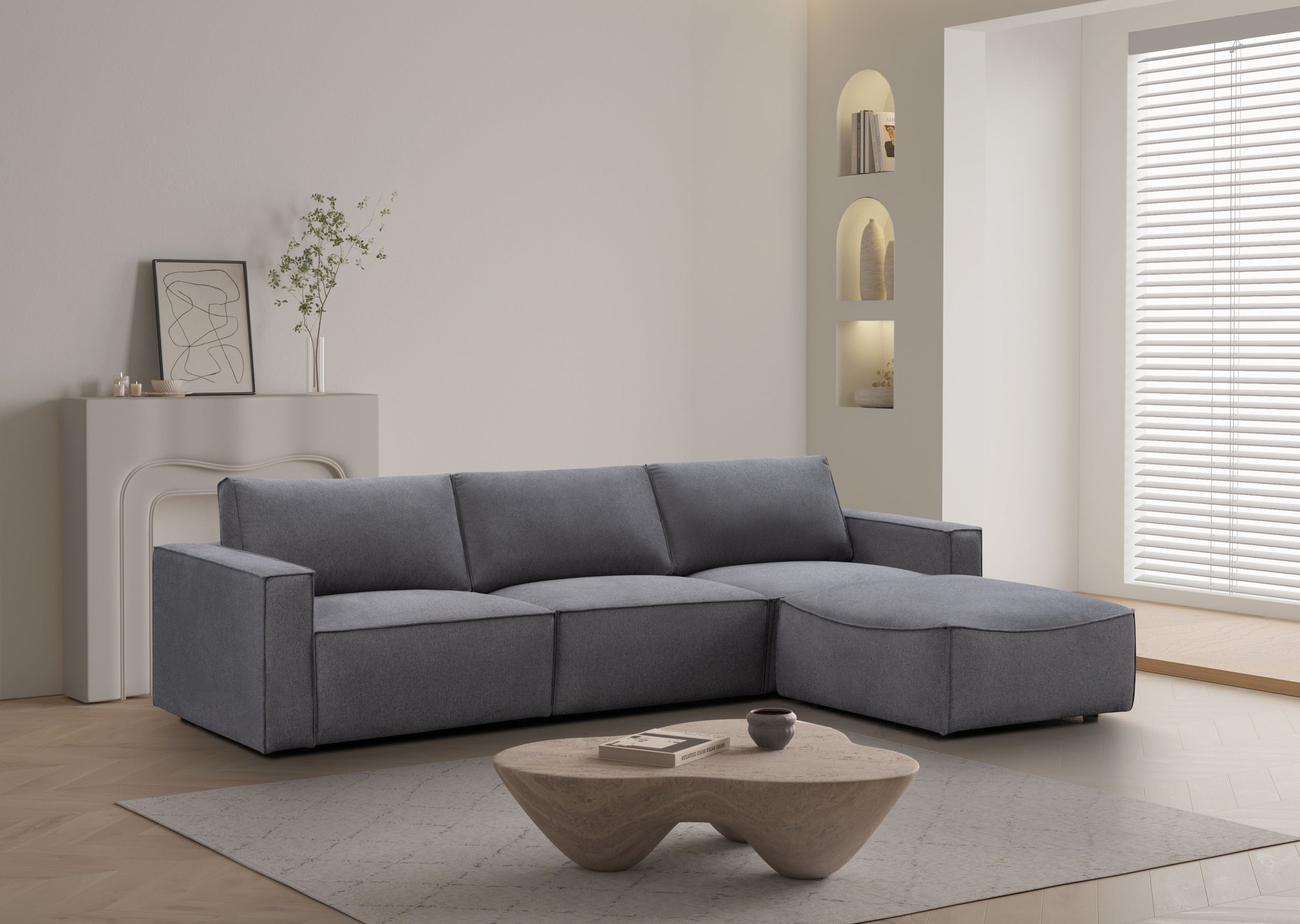 Premium Maui 3-Seater Sofa with Ottoman - Elk Hazy Brown Fabric - Perfect for Living Room, Lounge & Family Room Relaxation