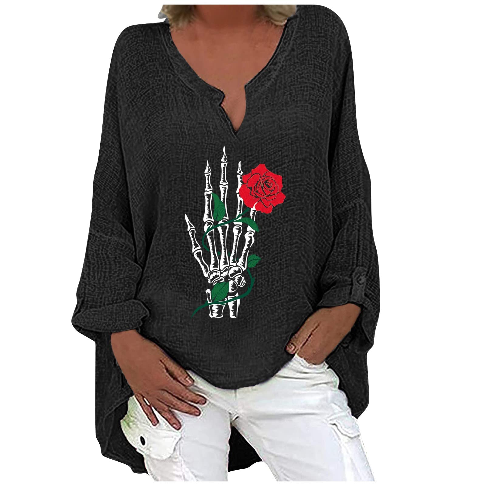 Women's Loose Fit Graphic Tank Tops - 3/4 Sleeve V-Neck Workout Shirts for Gym & Summer | Funny Casual Tees for Yoga, Running & Outdoor Activities