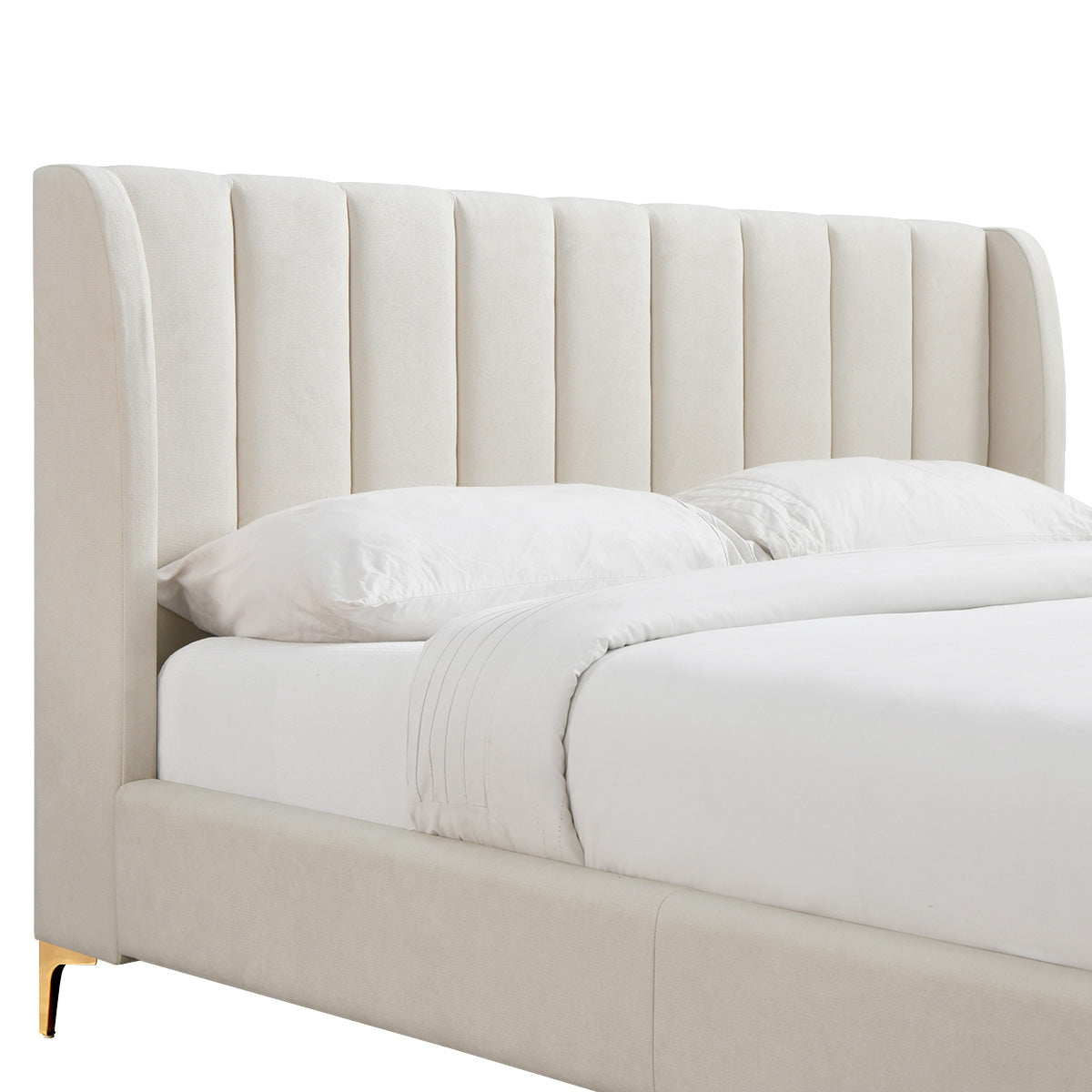 Premium Georgia Fabric King Size Bed Frame - Luxurious Upholstered Headboard & Sturdy Metal Frame for Master Bedroom & Guest Room Decor