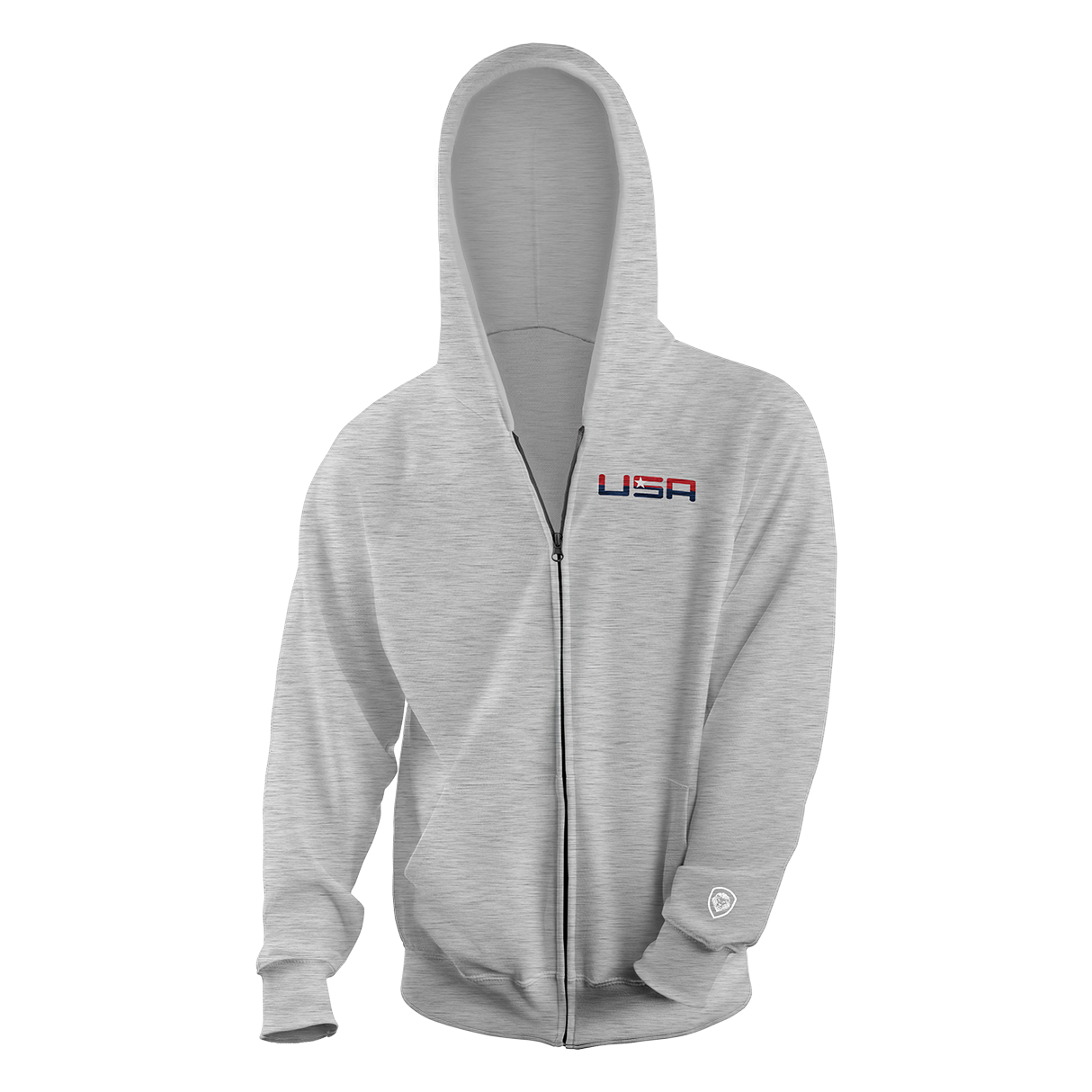 Retro USA Grey Embroidered Valuetainment Performance Full Zip Hoodie - Comfortable & Stylish Men's Pullover for Casual Wear, Gym & Outdoor Activities