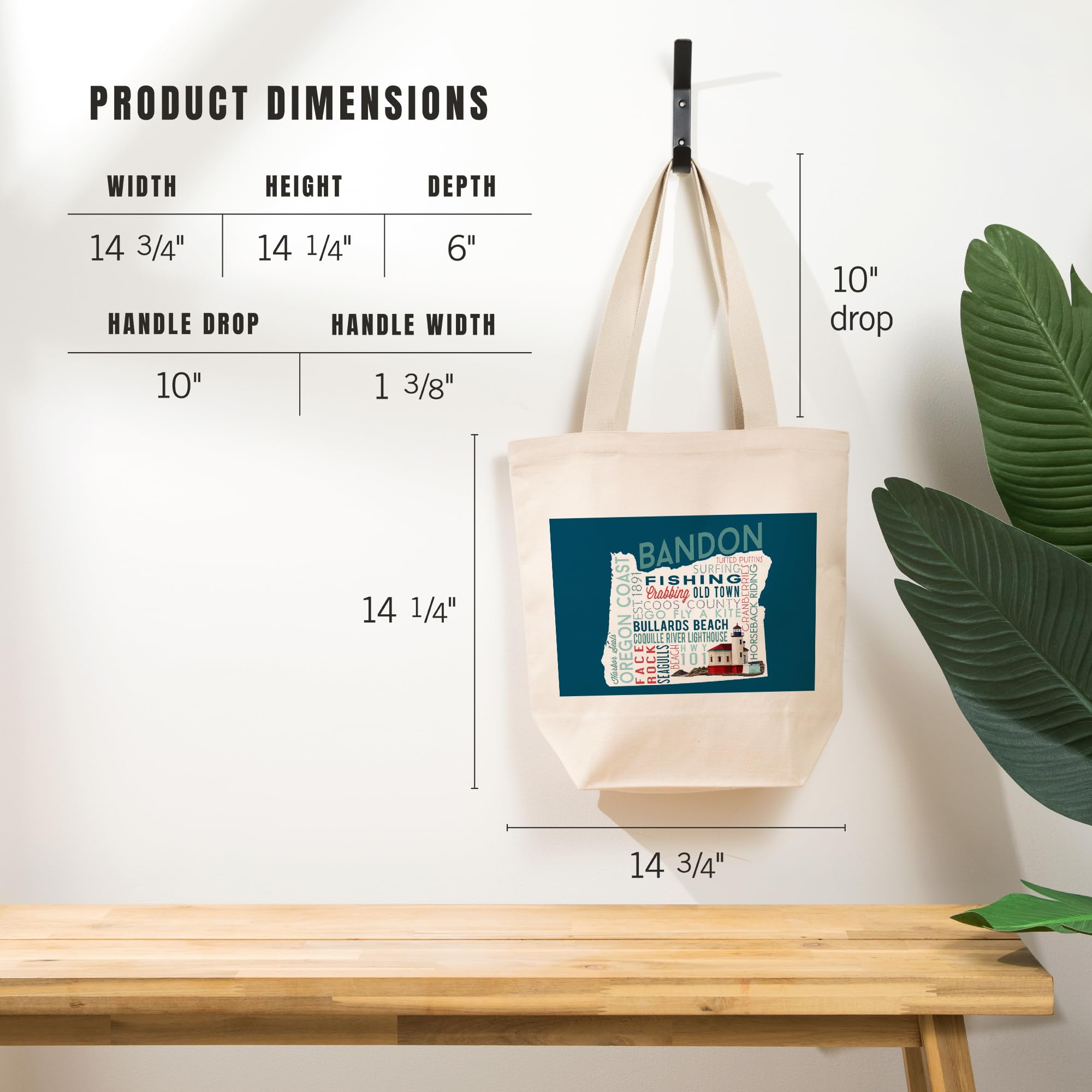 Bandon Oregon Typography 100% Cotton Canvas Reusable Tote Bag - Eco-Friendly Shopping & Beach Tote for Groceries, Books & Travel