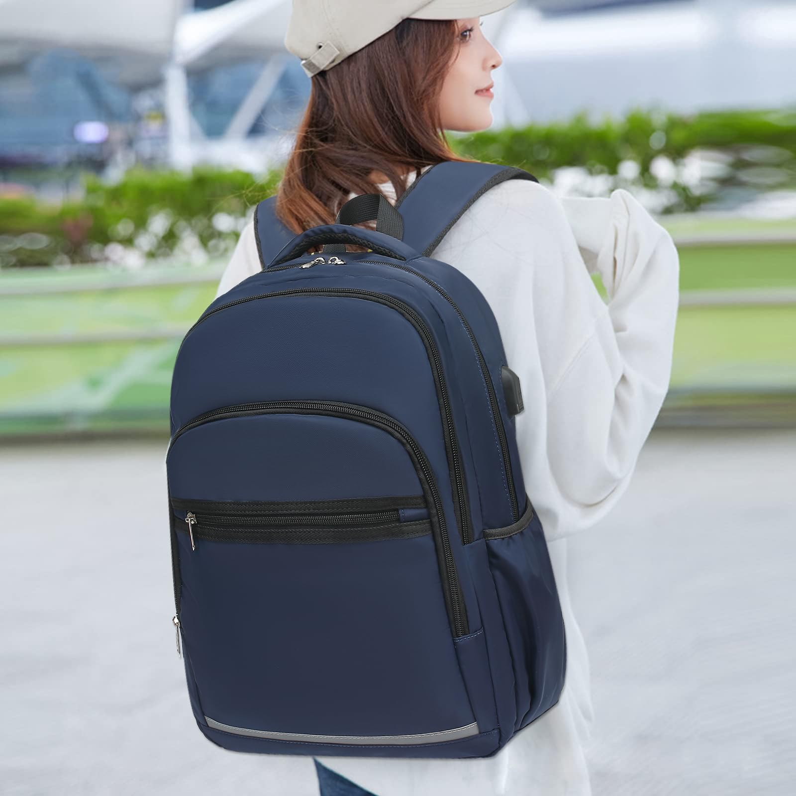 Bluboon Women's 15.6 Inch Laptop Backpack - Waterproof College School Bookbag with USB Charging Port & Multiple Compartments for Business Travel, Work & Daily Commute (Dark Blue)