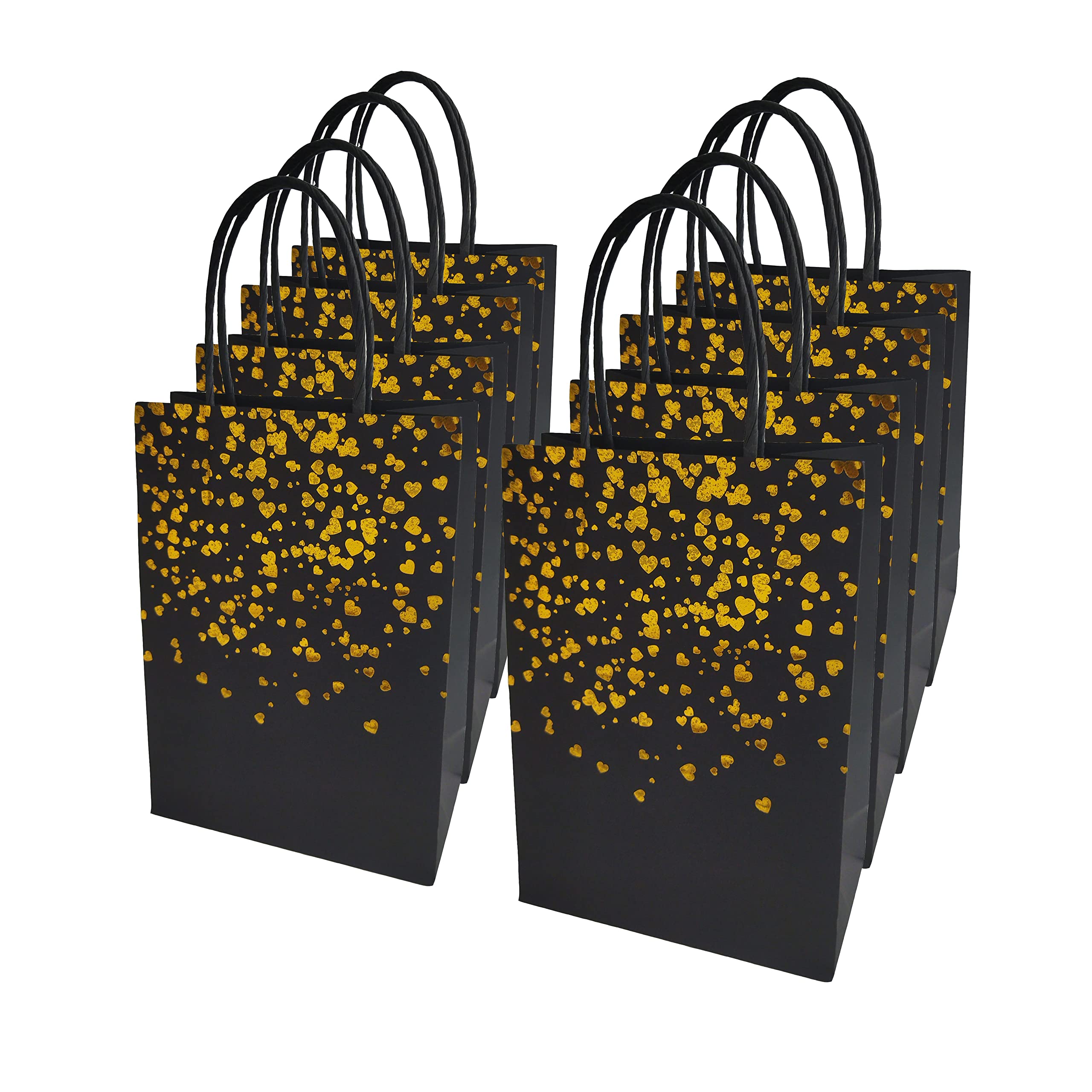 Redya 8-Pack Kraft Paper Gift Bags with Handles - Valentine's Day, Birthday, Wedding Party Favor Bags - Eco-Friendly Retail Packaging for Gifts, Crafts & Shopping (Black) | Perfect for Holiday Presents, Baby Showers & Corporate Events