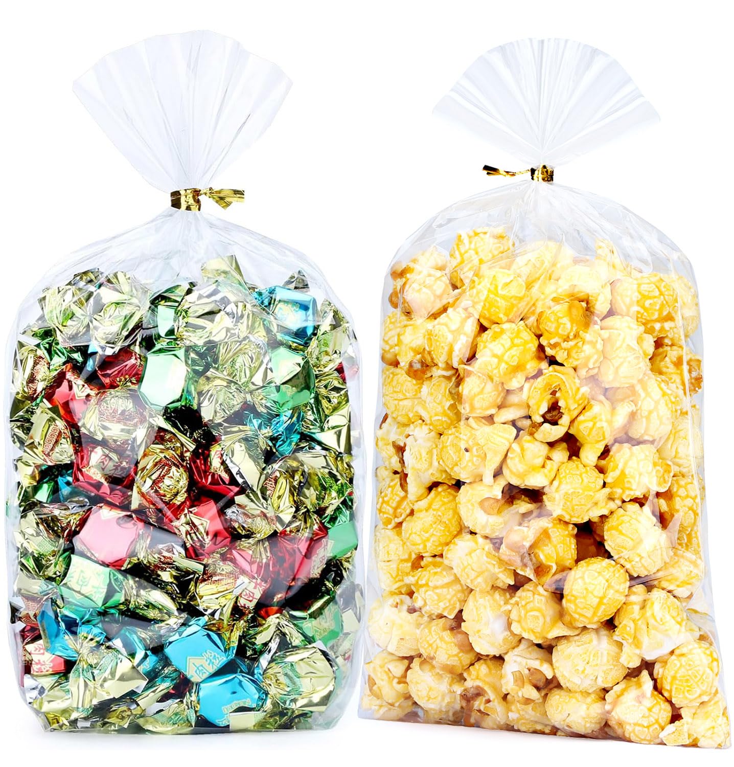 100pcs 6x10 Inch Clear Cellophane Candy Bags with Ties - Treat Bags for Party Favors, Goodie Bags, Cake Pops, Gift Baskets, Bakery Cookies & Apple Gifts | Perfect for Birthday Parties, Baby Showers & Holiday Gift Giving