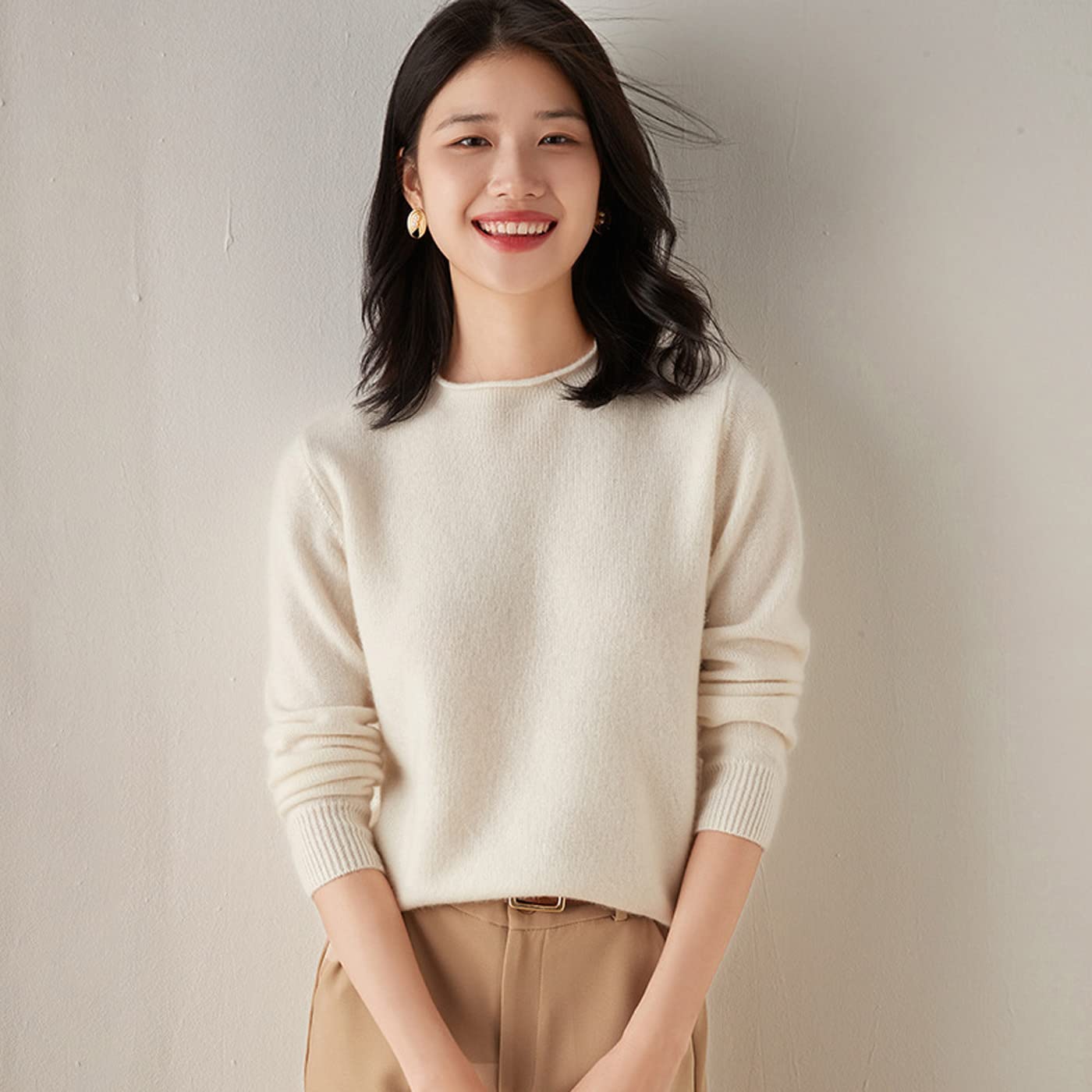 100% Pure Cashmere Women's Boat Neck Sweater - Soft Long Sleeve Pullover Winter Knit Top (White, Large) | Perfect for Office Wear, Date Nights & Holiday Outfits