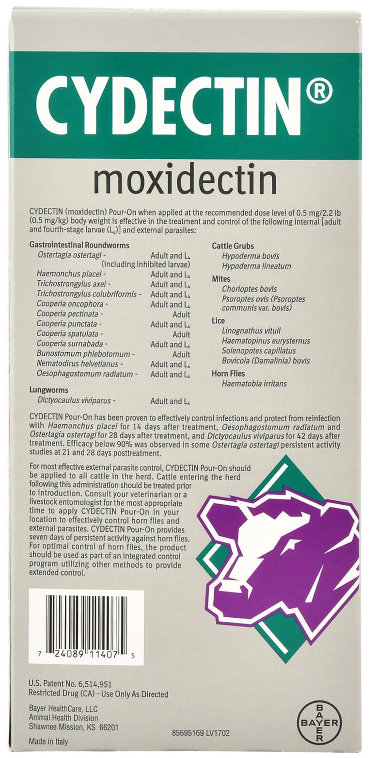 Cydectin Pour-On Cattle Wormer for Cattle & Livestock - Effective Deworming Solution for Dairy Cows, Beef Cattle & Calves - Farm & Ranch Use