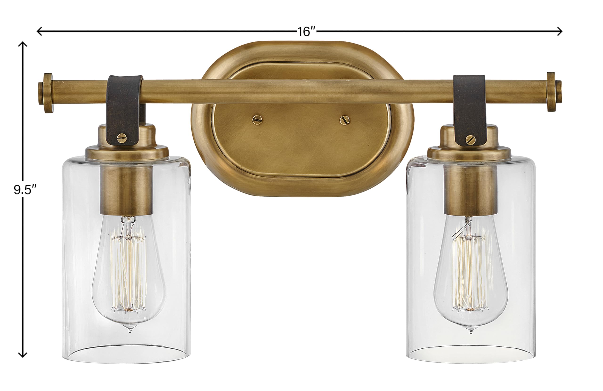Hinkley Halstead Small Two Light Vanity Sconce - Rustic Style Faux Leather Clear Glass Shade Heritage Brass Finish - Perfect for Bathroom Vanity, Bedroom, or Entryway Lighting