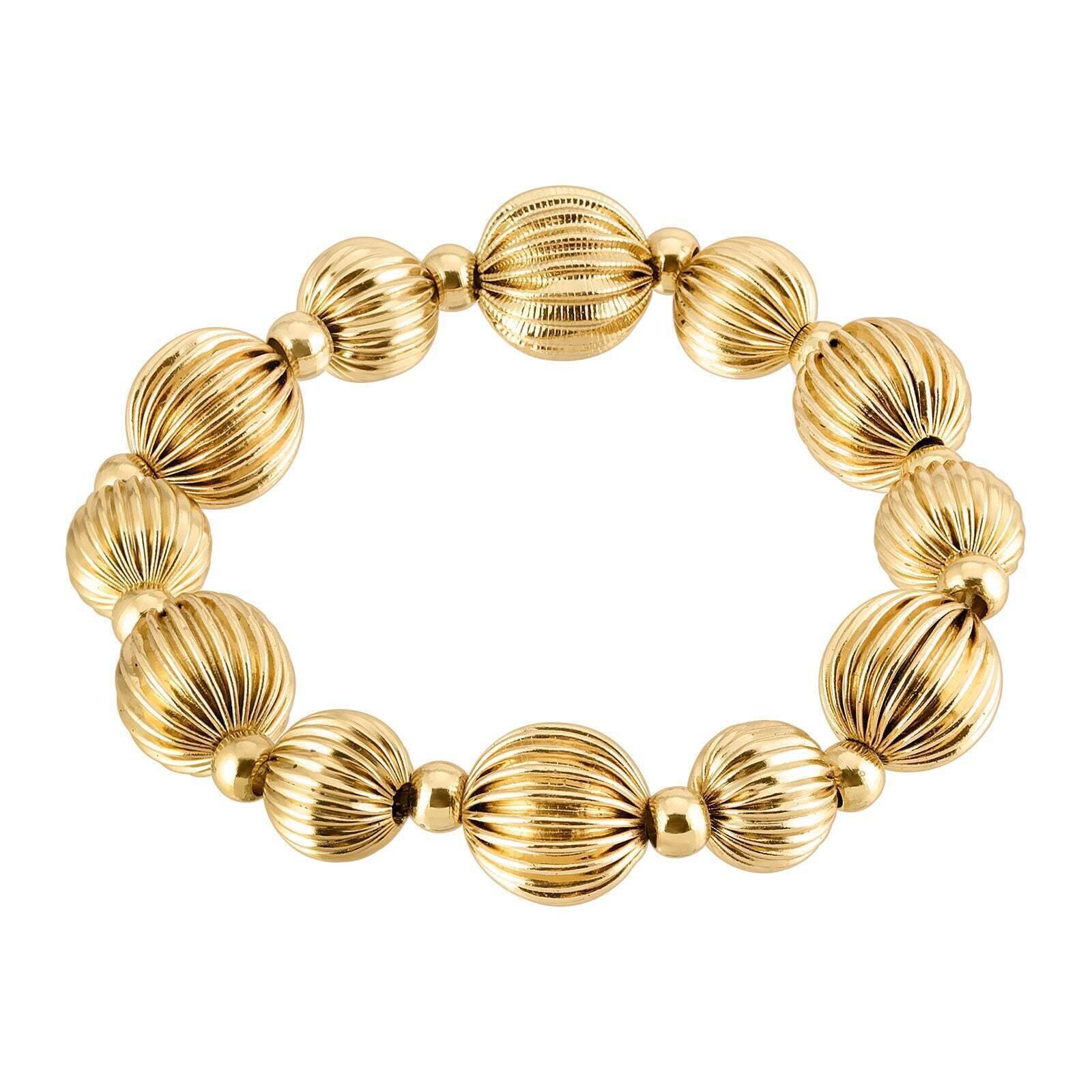 1928 Jewelry Gold Callisto Round Corrugated Ball Stretch Bracelet for Women - Elegant Beaded Bangle for Parties, Weddings & Everyday Wear