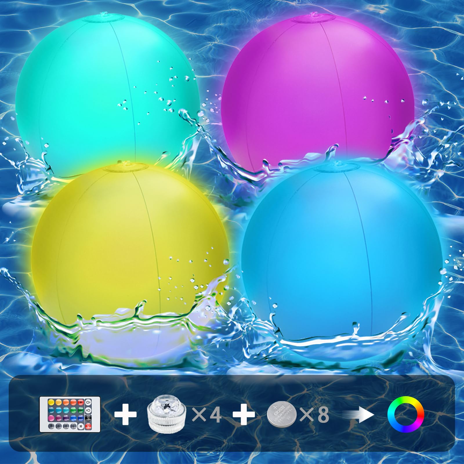 4 Pack LED Light Up Beach Balls for Kids - 12