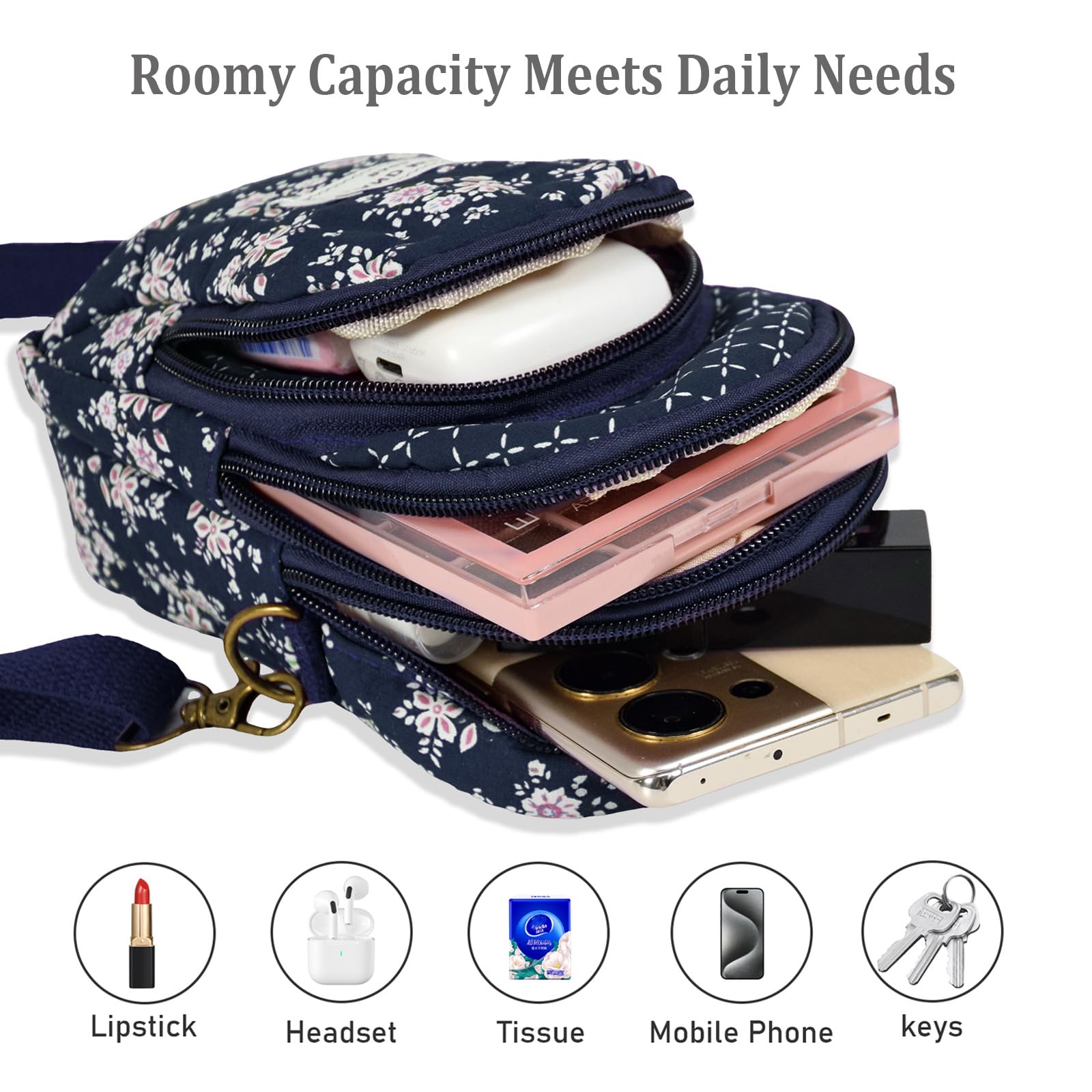 WITERY Small Crossbody Bags for Women - Cute Floral Crossbody Purse, Mini Cloth Pouch Phone Wallet | Perfect for Travel, Shopping & Everyday Use