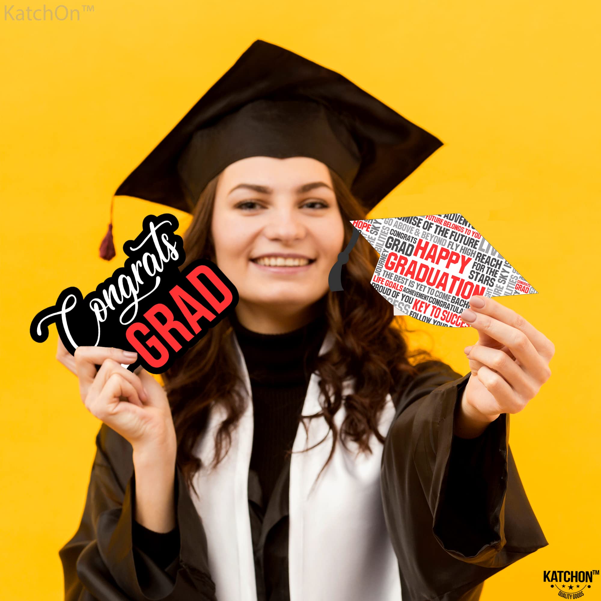 KatchOn Red Graduation Photo Booth Props 2025 - 23-Piece Set | Red & Black Graduation Decor for Class of 2025 | Perfect for Graduation Parties, Photo Booths & School Events