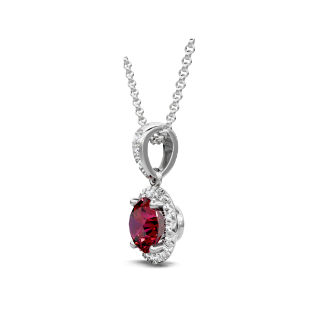 14K Ruby and Diamond Halo Pendant Necklace - Elegant Gold Jewelry for Women - Perfect Gift for Anniversary, Birthday & Valentine's Day - Ideal for Parties, Weddings & Special Occasions
