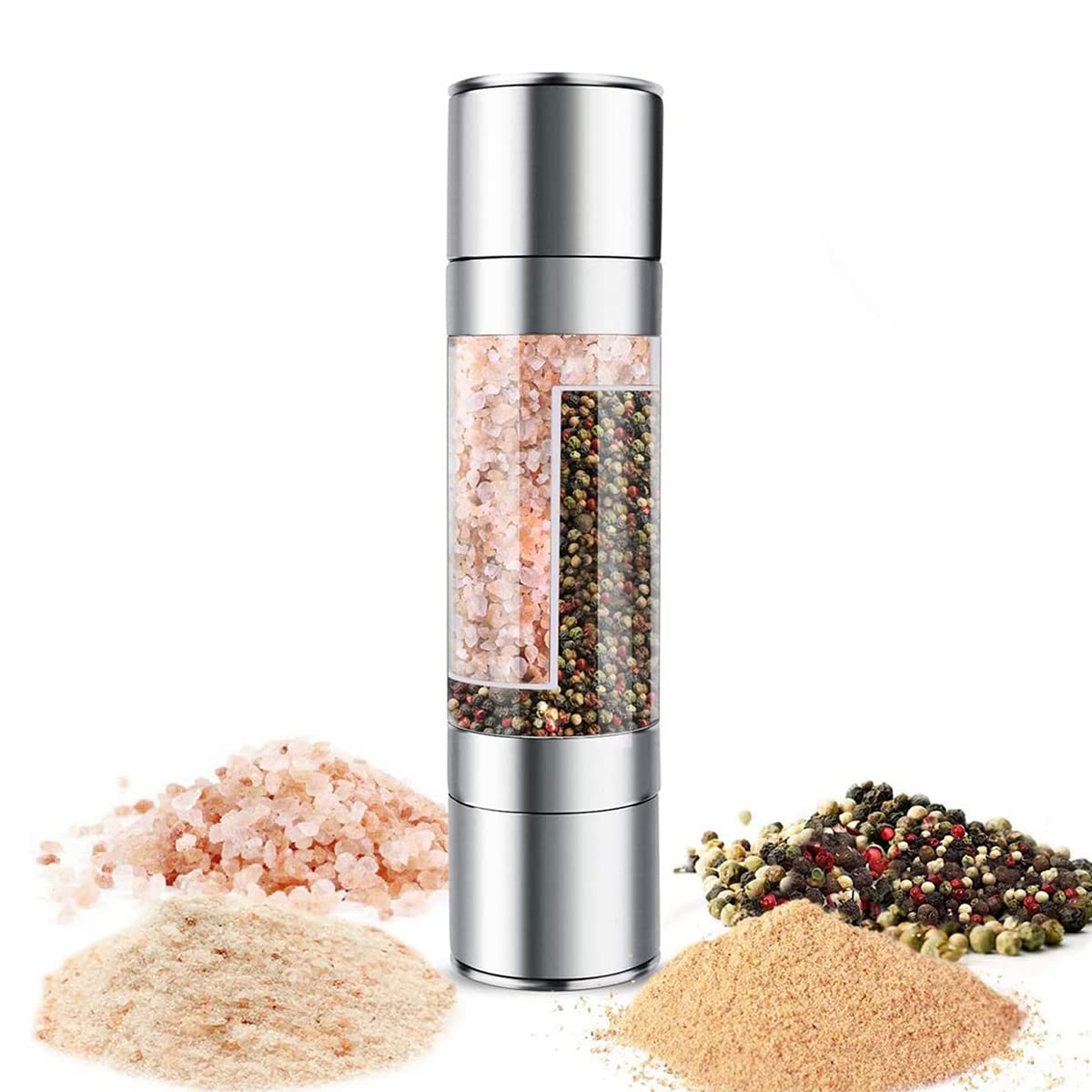 2 in 1 Adjustable Ceramic Salt and Pepper Grinder Set - Stainless Steel Spice Mill for Kitchen, Dining Table & Outdoor BBQ - Perfect for Cooking, Camping & Home Use