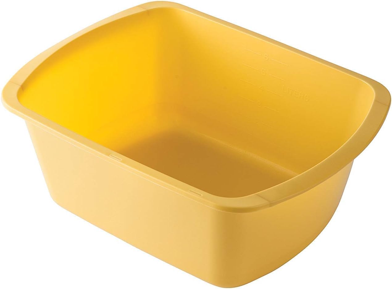 6-Pack Gold Rectangular Plastic Wash Basins - 6 Quarts Portable Kitchen Sink with Measurement Graduations - Perfect for Camping, Bathroom, Laundry & Pet Care