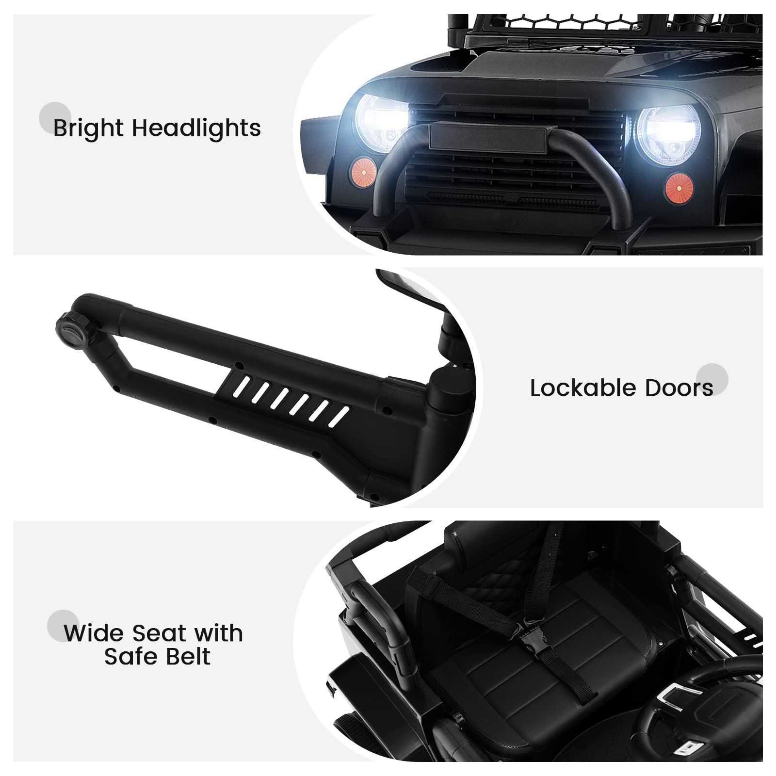OLAKIDS 12V Electric Ride On Truck for Kids - Remote Control Battery Powered Toy Car with 2 Speeds, Spring Suspension, LED Lights & Music | Great Gift for Toddlers Birthday & Outdoor Play (Black)
