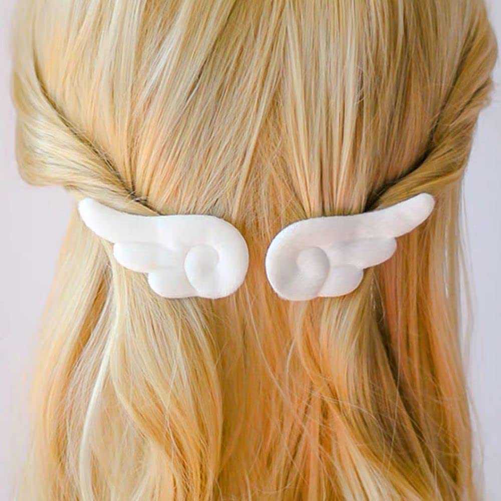 2 Pairs Angel Wings Hair Clips - Cute Non-Slip Plush Barrettes for Women & Girls (White & Pink) | Perfect for Halloween, Christmas & Kawaii Fashion Accessories