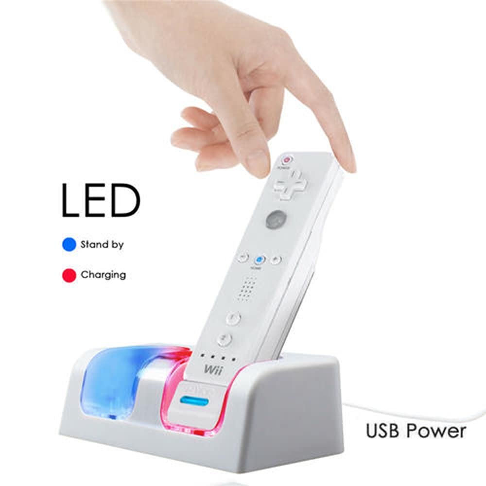 OSTENT Nintendo Wii Remote Charger Dock Station with 2 Rechargeable Battery Packs - White | Fast Charging Dock for Wii Controllers | Perfect for Gaming Sessions & Multiplayer Parties