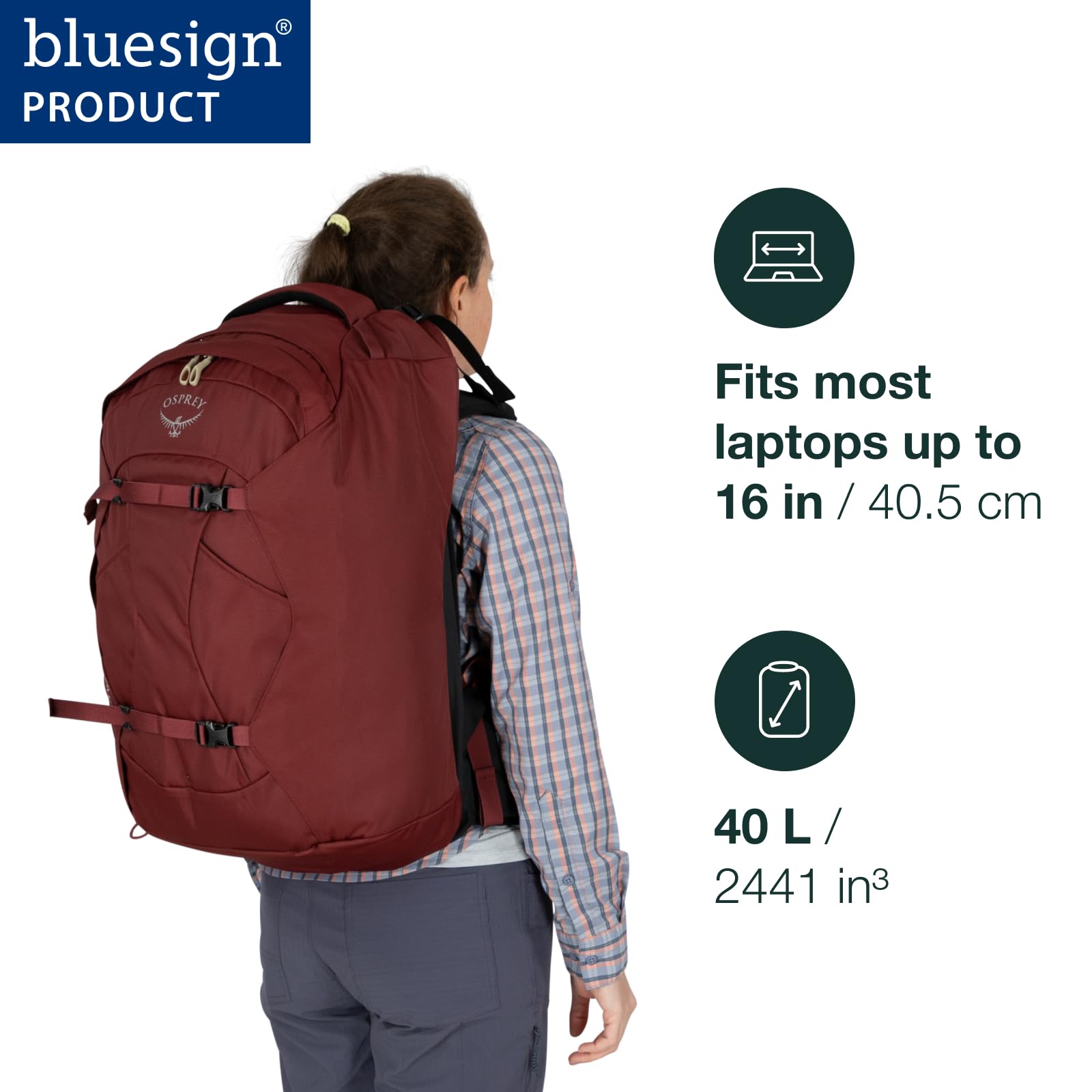**Osprey Fairview 40L Women's Travel Backpack - Lightweight Carry-On Hiking Backpack for Women, Night Jungle Blue - Perfect for Air Travel, Camping & Outdoor Adventures**