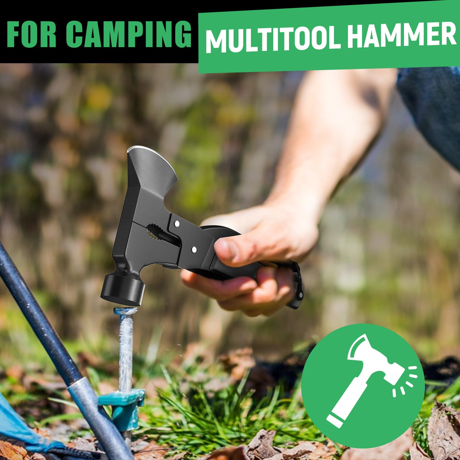 15-in-1 Multitool Axe Hatchet - Perfect Camping & Hiking Essential Tool for Men, Dad, Husband - Durable Black Outdoor Survival Gear - Great Birthday Gift for Him - Ideal for Backpacking, Wood Cutting & Emergency Situations