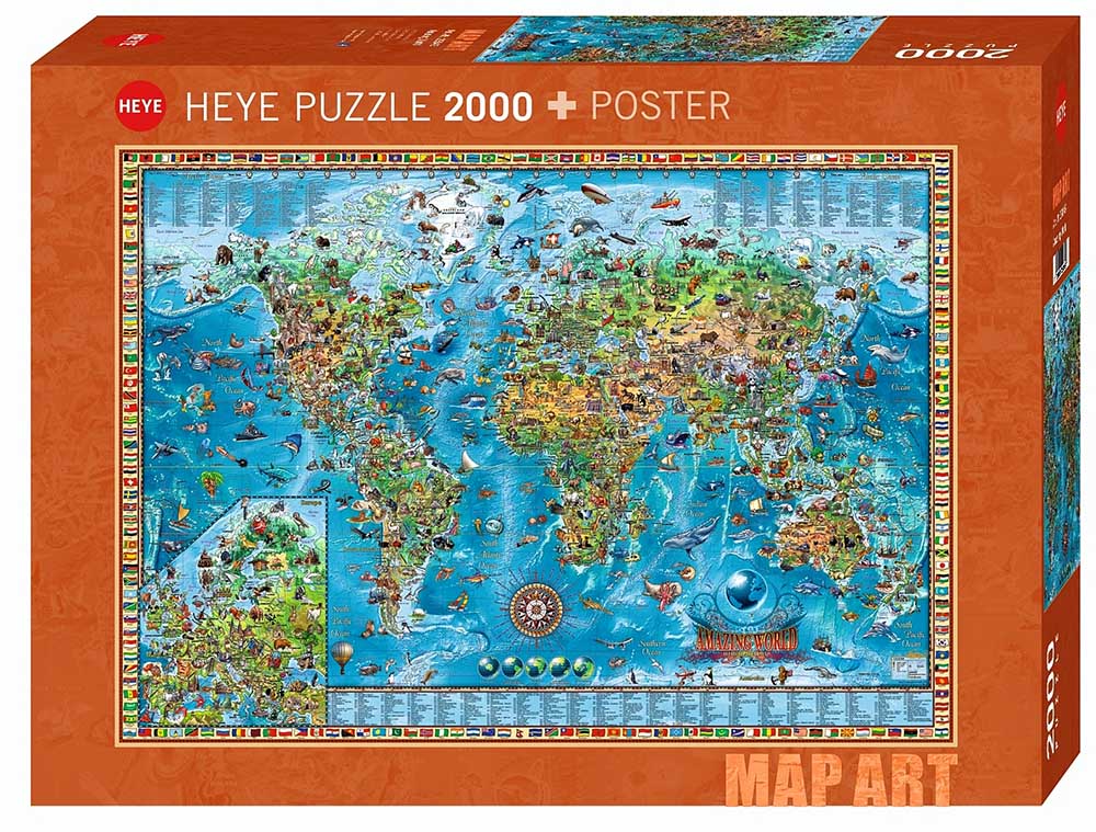 Heye 2000 Piece Jigsaw Puzzle - Amazing Animal World Map Educational Puzzle for Adults & Teens | Perfect for Family Game Night, Classroom Learning & Stress Relief