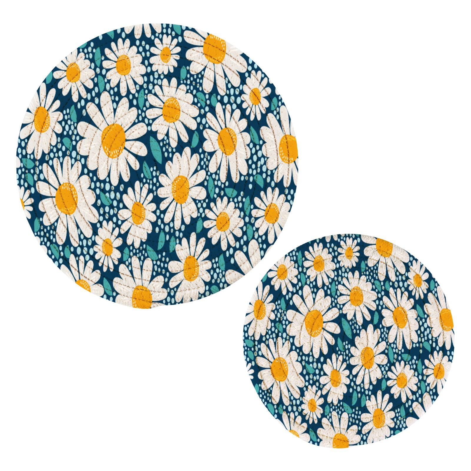 Blueangle Daisy Pot Holders & Trivets Set of 2 - Heat Resistant Cotton Kitchen Potholders for Hot Dishes, Pots, Bowls & Hot Pots - Perfect for Cooking, Baking & Serving (610)