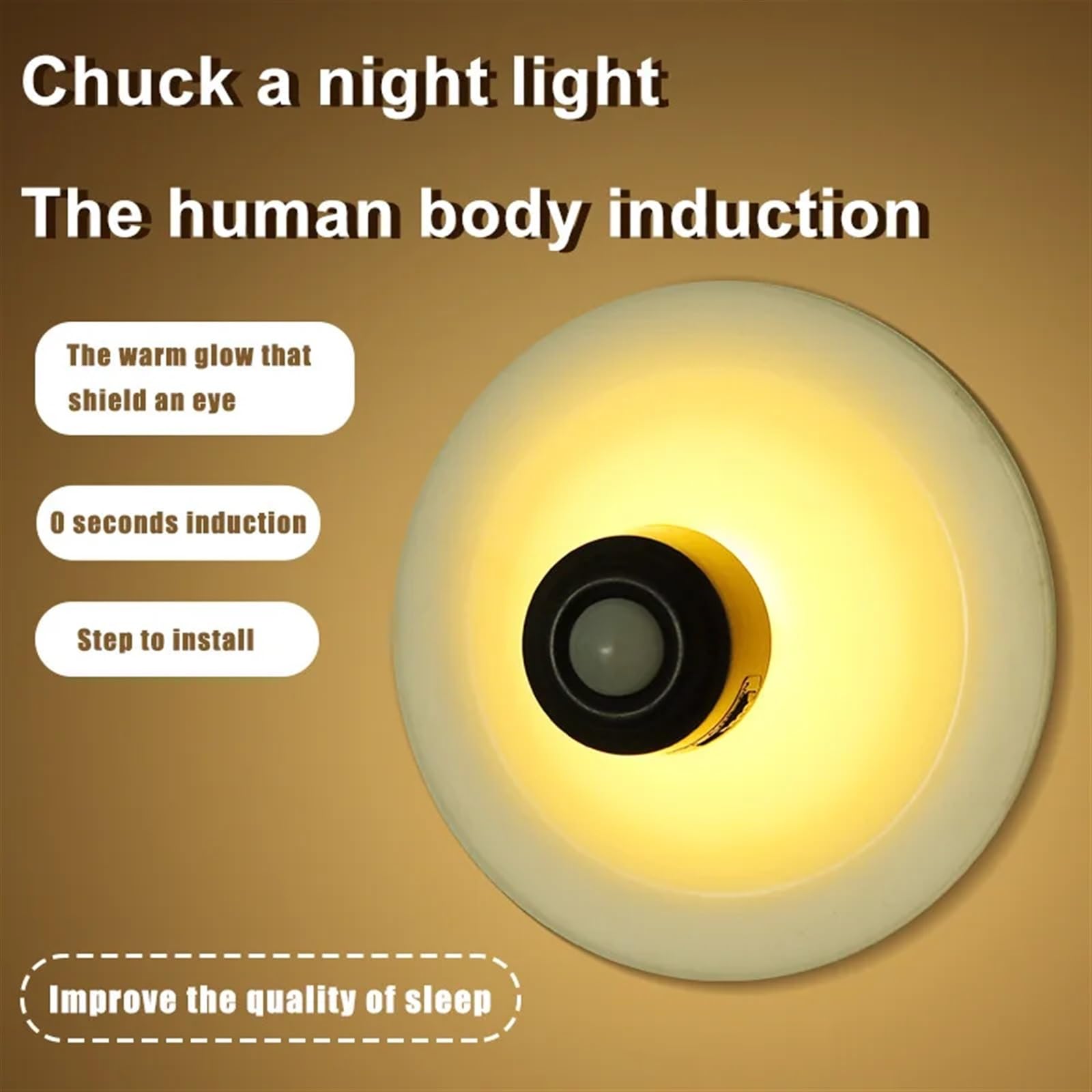 1Pcs Rechargeable LED Night Light with Motion Sensor - Wireless Suction Cup Mini Nightlight for Bedroom, Bathroom, Hallway - Black Color, Energy Efficient & Auto Dimming for Safe Night Navigation