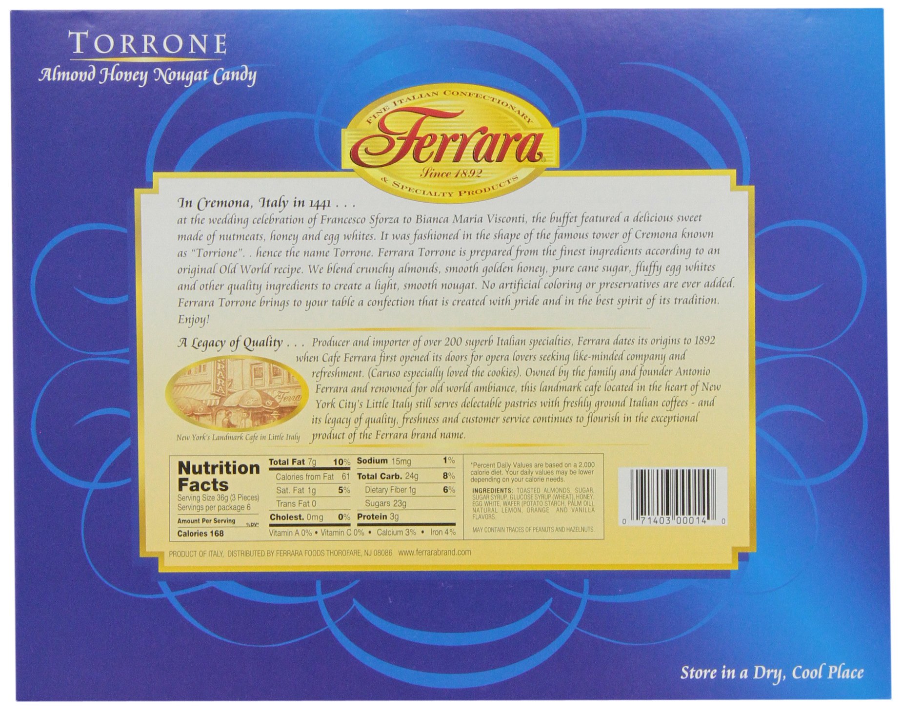 Ferrara Torrone Italian Almond Honey Nougat Candy - 7.62oz (Pack of 4) | Authentic Holiday Gift, Christmas Treat & Party Dessert | Classic Italian Confectionery for Weddings, Birthdays & Special Occasions