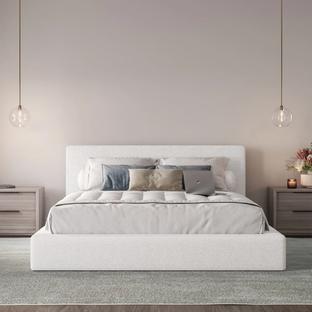 Luxury Ultra Bed Set with Sturdy Bed Frame & Elegant Boucle Headboard - Perfect for Modern Bedroom, Guest Room & Master Suite Decor