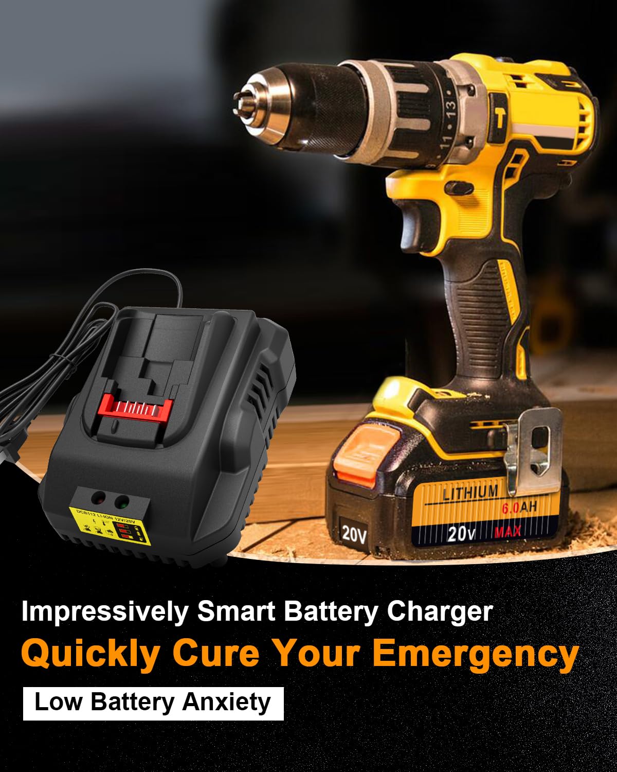 DCB112 20V MAX Battery Charger Replacement for Dewalt DCB112 Charger - Compatible with Dewalt 12V/20V Li-Ion Batteries - Perfect for Power Tools, Drills, and Outdoor Equipment Charging