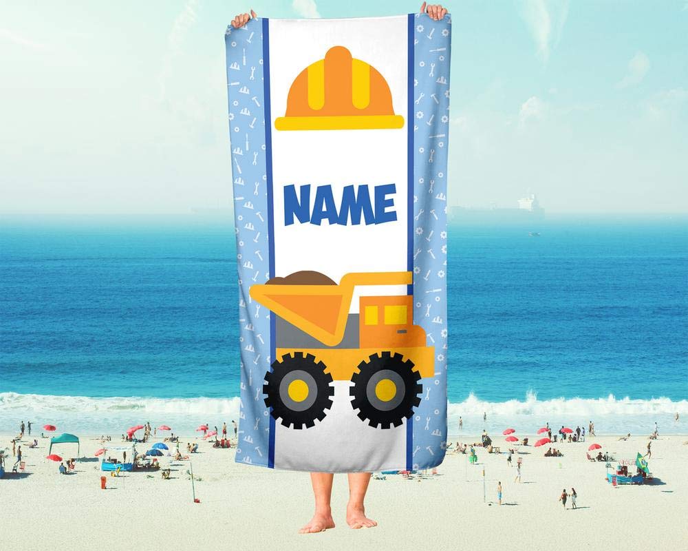 Custom Personalized Kids Beach Towels - Police, Firetruck & Dump Truck Designs for Boys & Girls | Large Soft Outdoor & Pool Towel for Swimming, Bath Time & Summer Fun