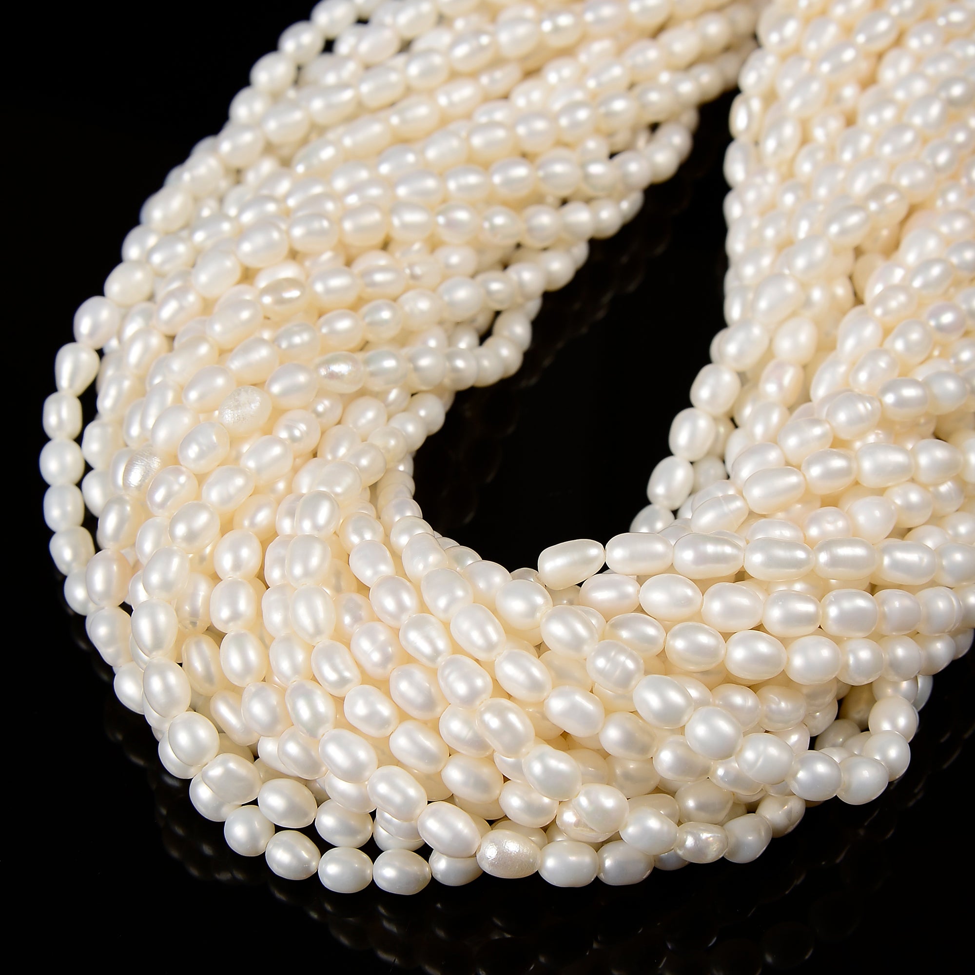 Natural Freshwater Pearl White Oval Rice Beads - 3x5mm, 4x5mm, 5x7mm Sizes - 14 Strands for Jewelry Making, DIY Crafts, Necklaces & Bracelets