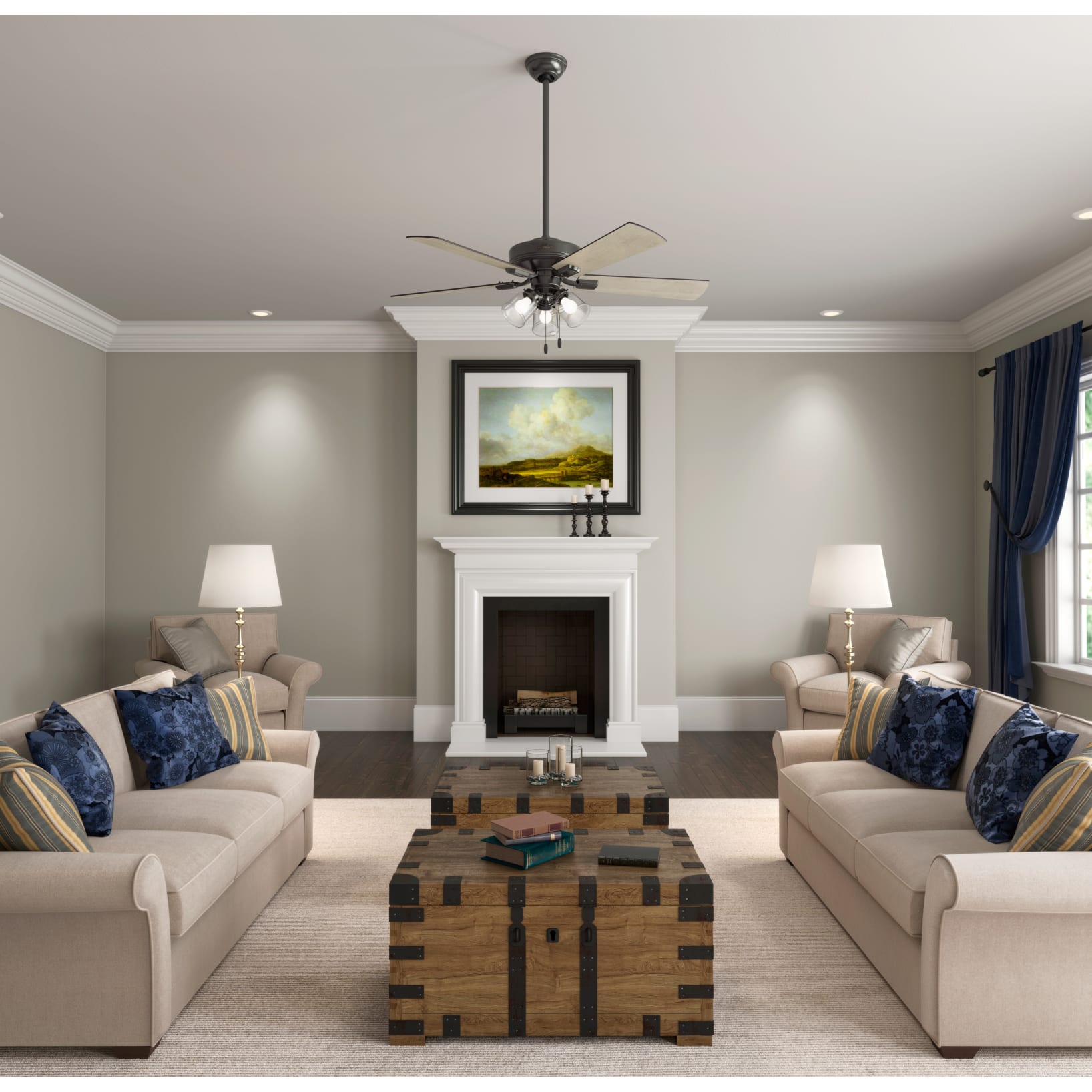Hunter 52 Inch Crestfield 3-Light Noble Bronze Ceiling Fan with Remote Control - Energy Efficient Indoor/Outdoor Cooling for Living Room, Bedroom, Patio