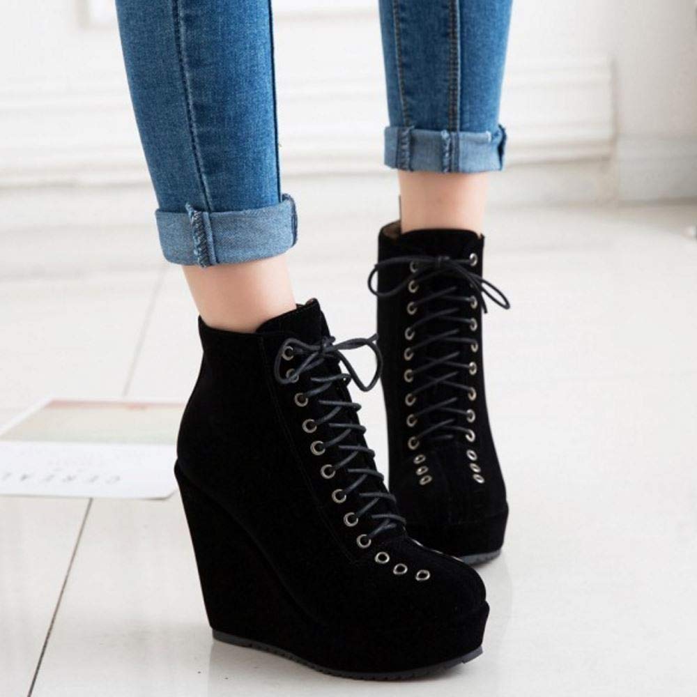 Stylish Women's Ankle Boots with Wedge Heel - Lace Up Fashion Shoes for Casual Outfits & Fall Winter Wardrobe
