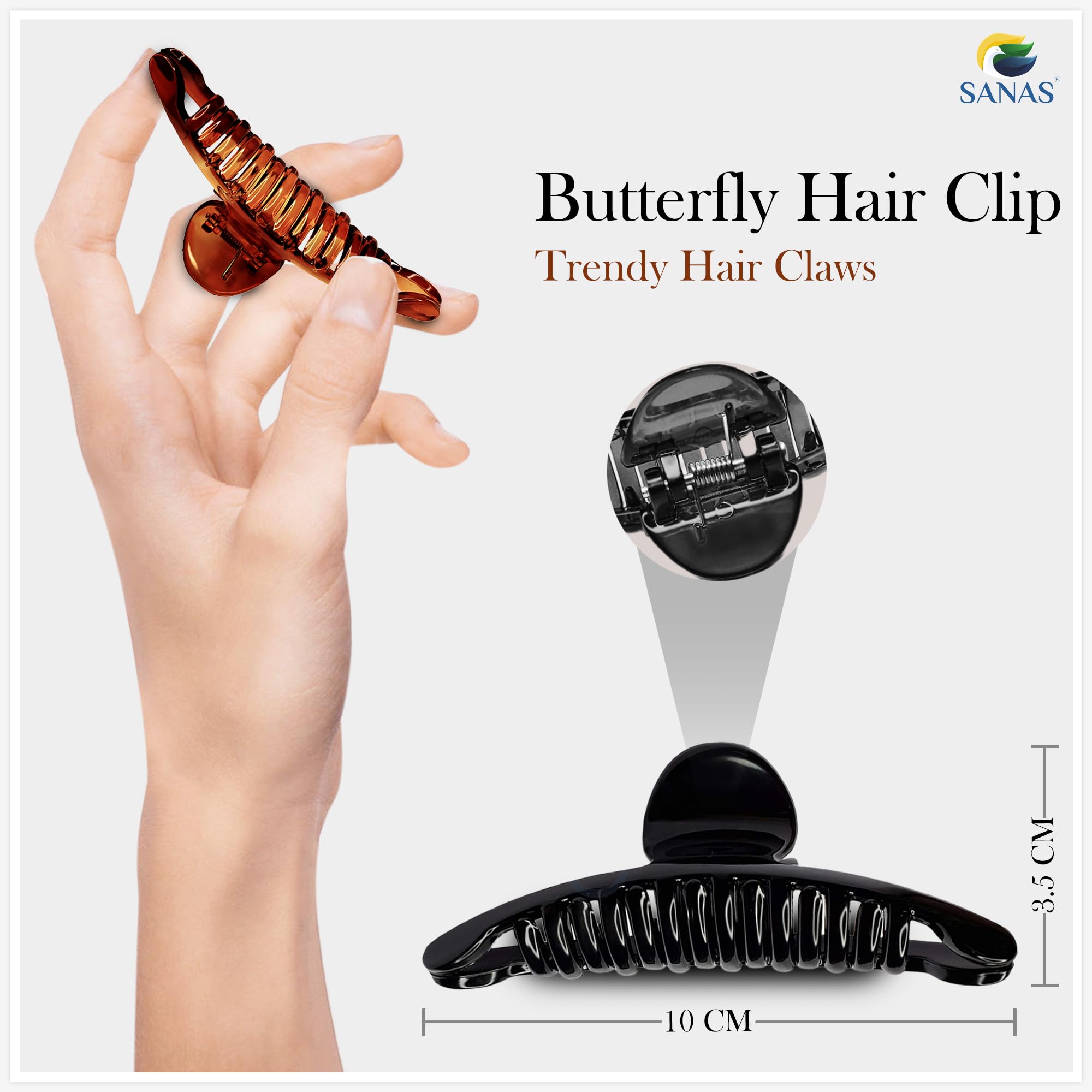 Sanas Butterfly Hair Clips for Women - 4Pcs Set of Stylish Hair Clutchers & Banana Claw Clips - Hair Accessories for Girls & Ladies - Perfect for Daily Use, Work, School & Parties